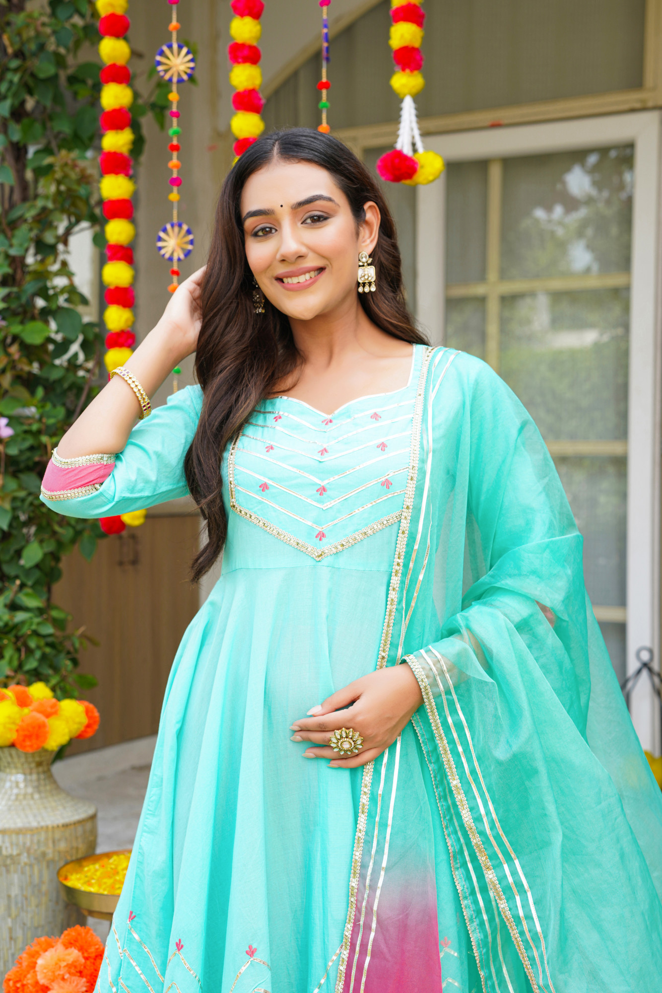 TURKQUOISE GOTA CHARM ANARKALI SET