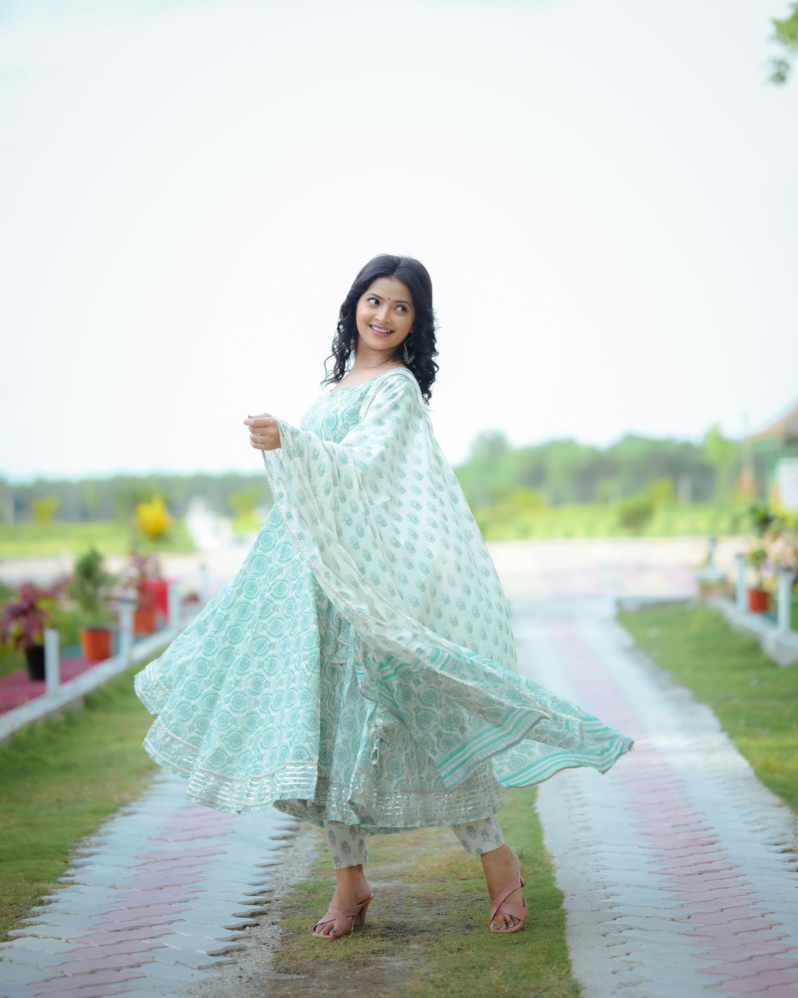 GREEN PRINTED GOTA SUIT SET