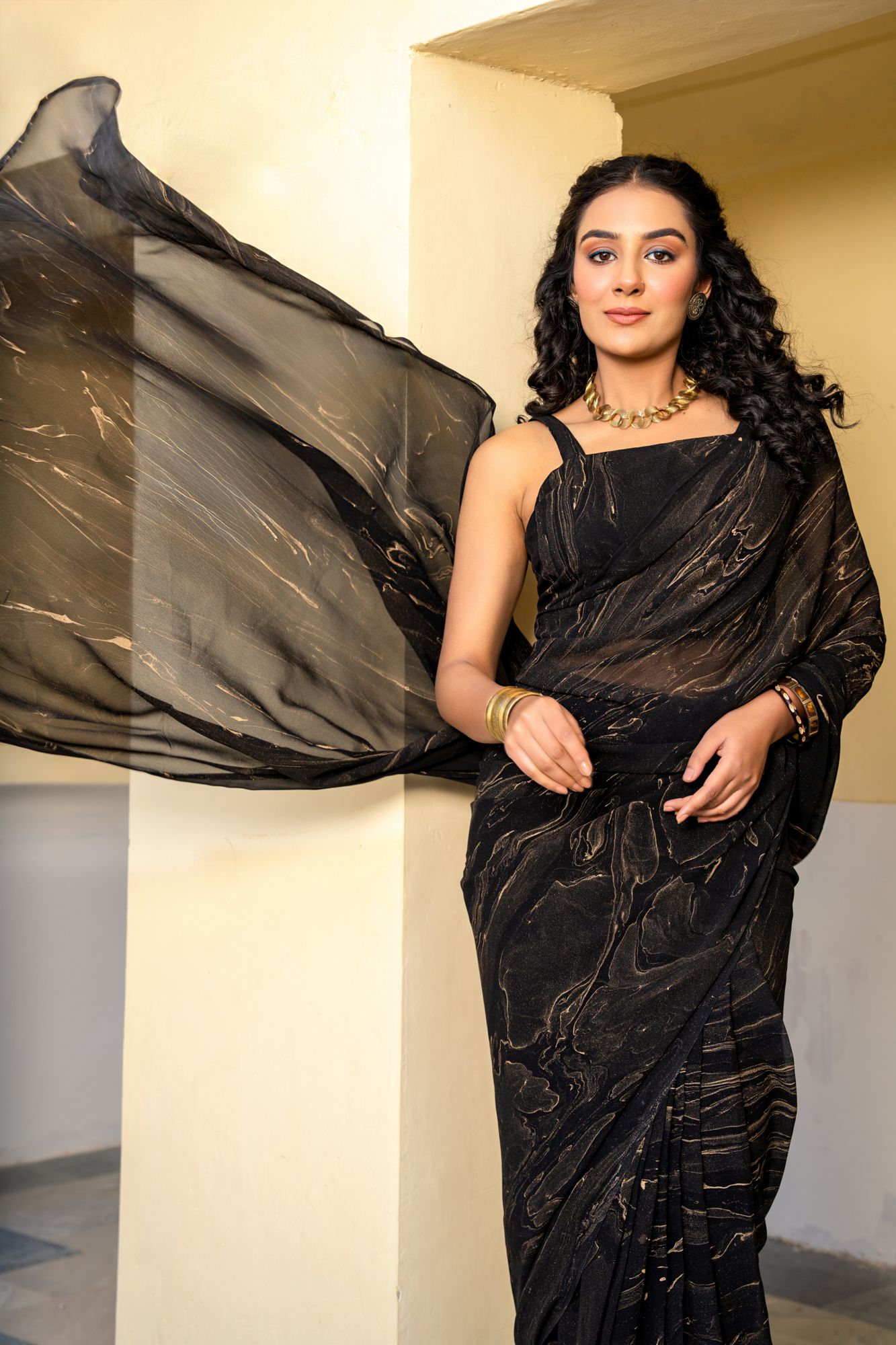 MIDNIGHT MARBLE GEORGETTE SAREE