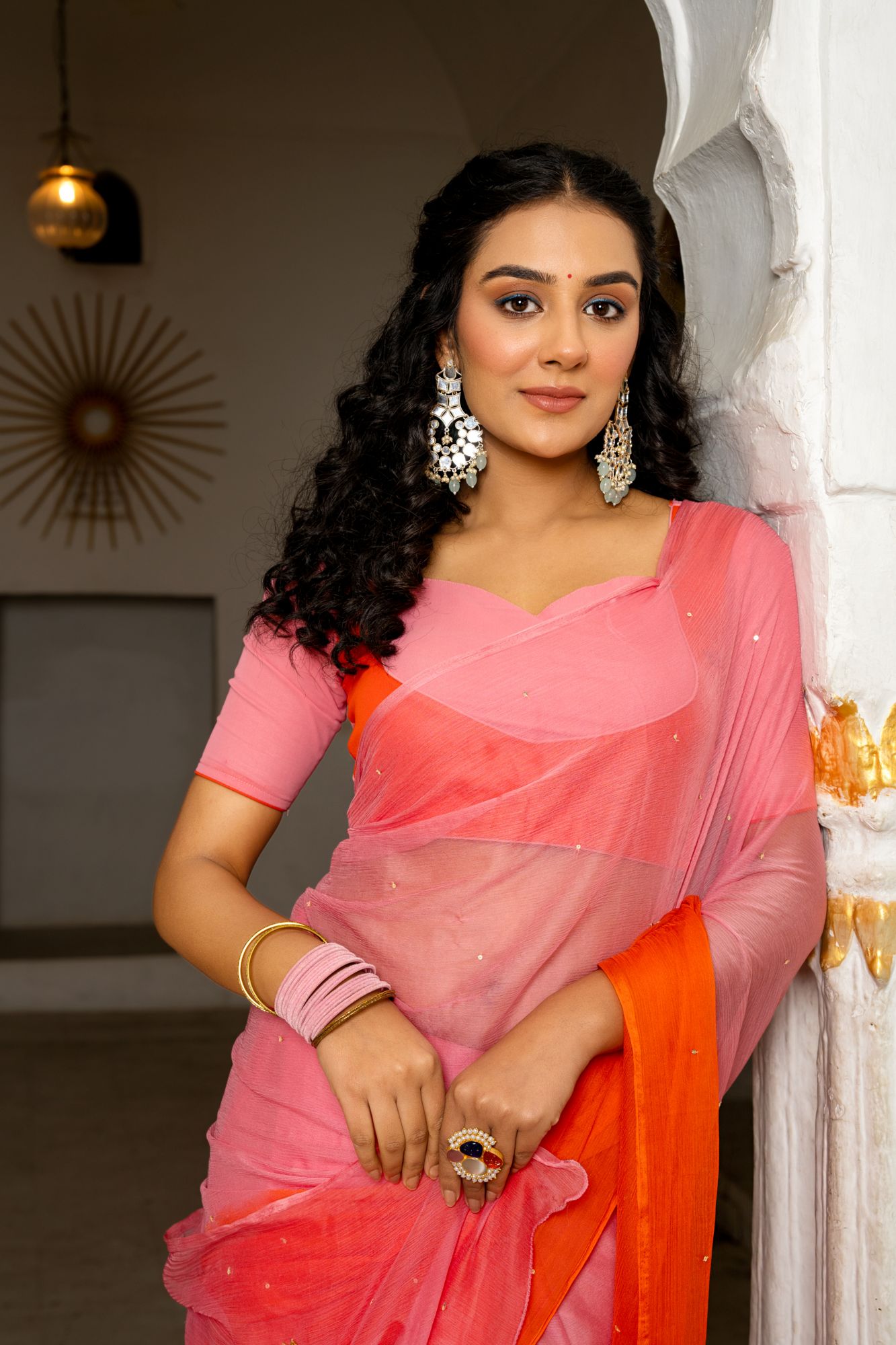 RANGRATAN BEADS WORK CHIFFON SAREE