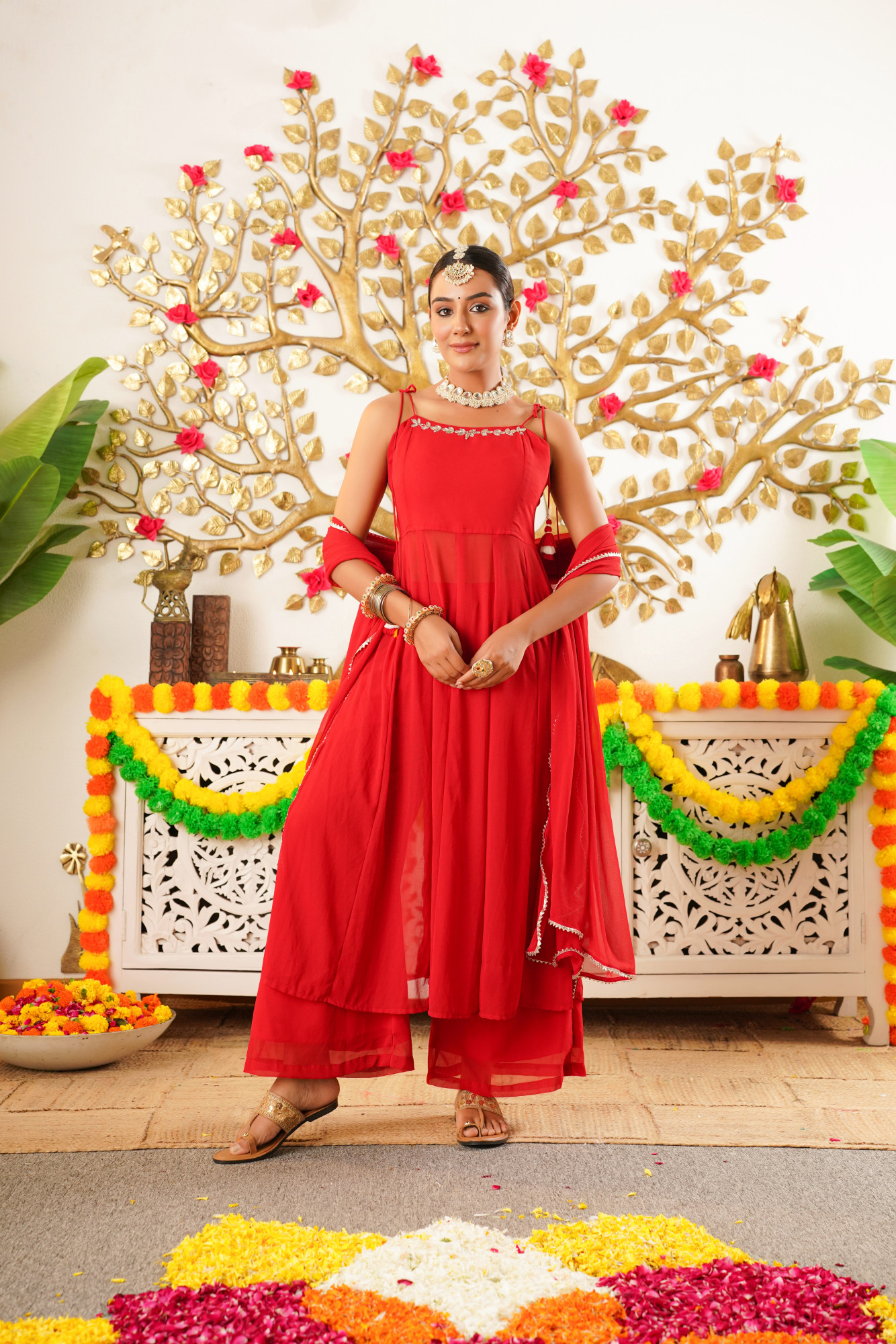 GLAM RED GEORGETTE KURTA SET