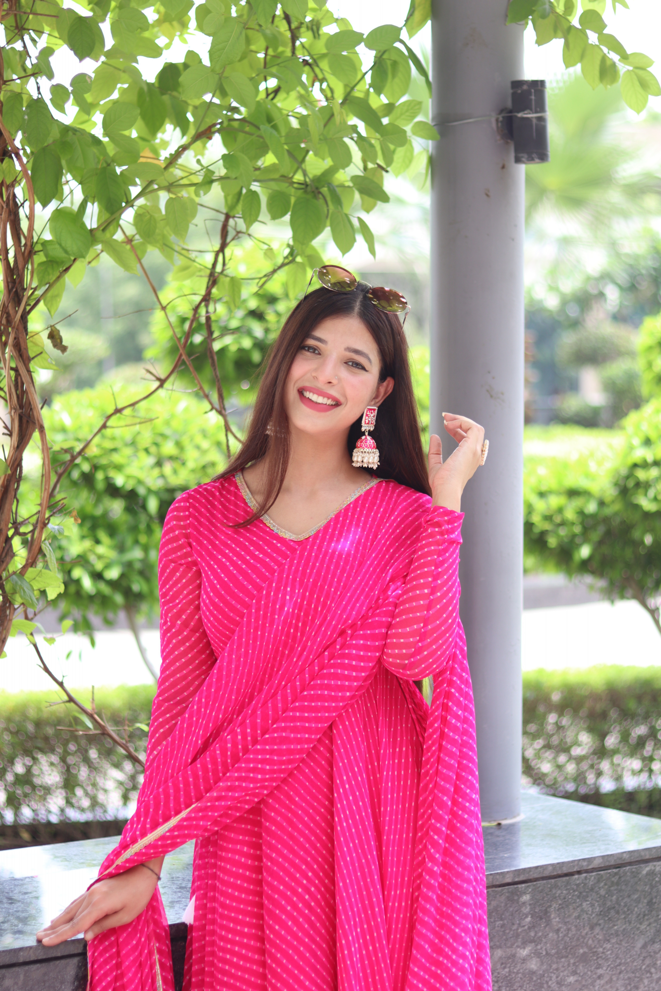 PINK GEORGETTE LEHERIYA SUIT SET