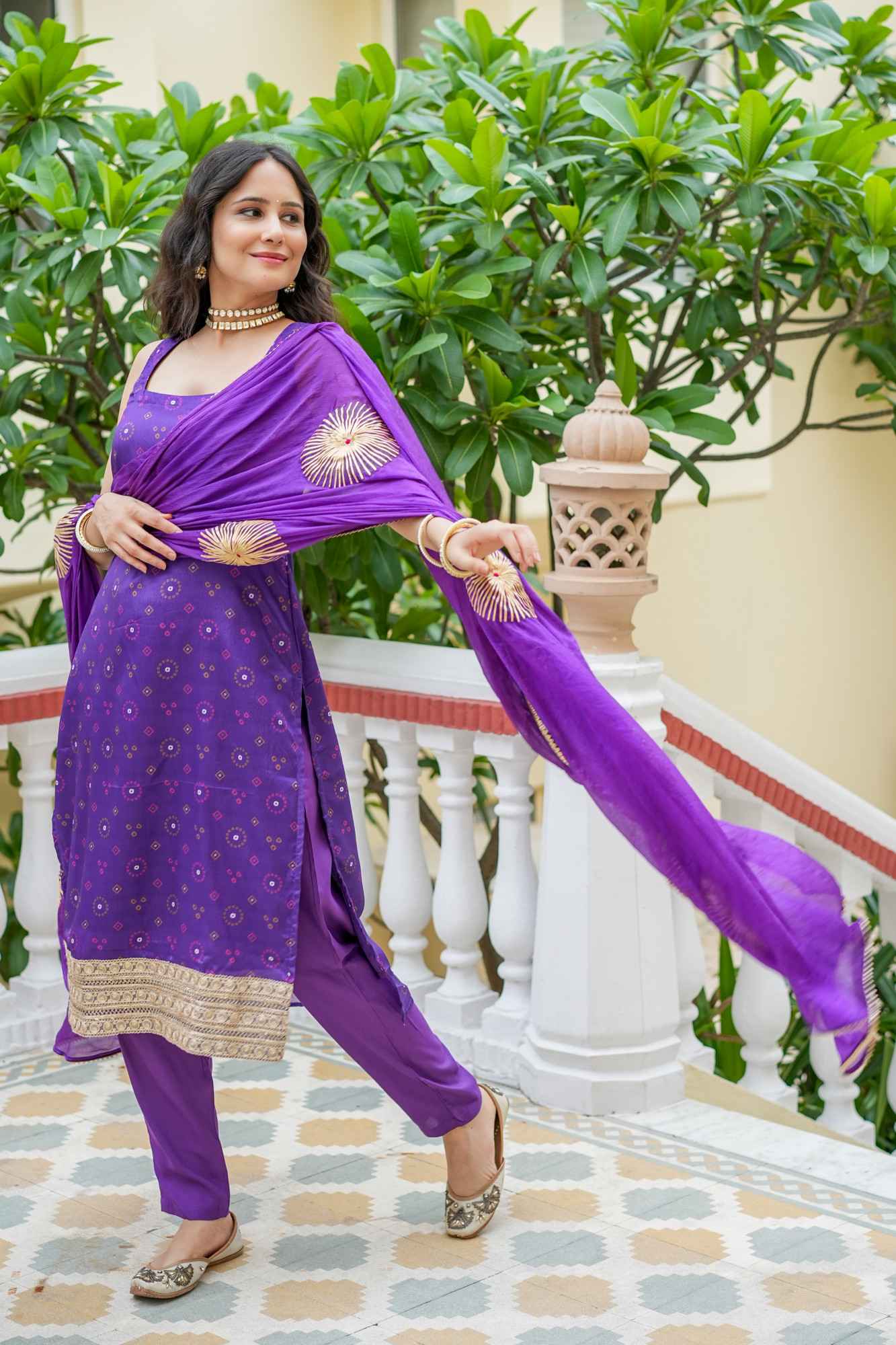 MIHIRA ROYAL PURPLE BANDHANI KURTA SET