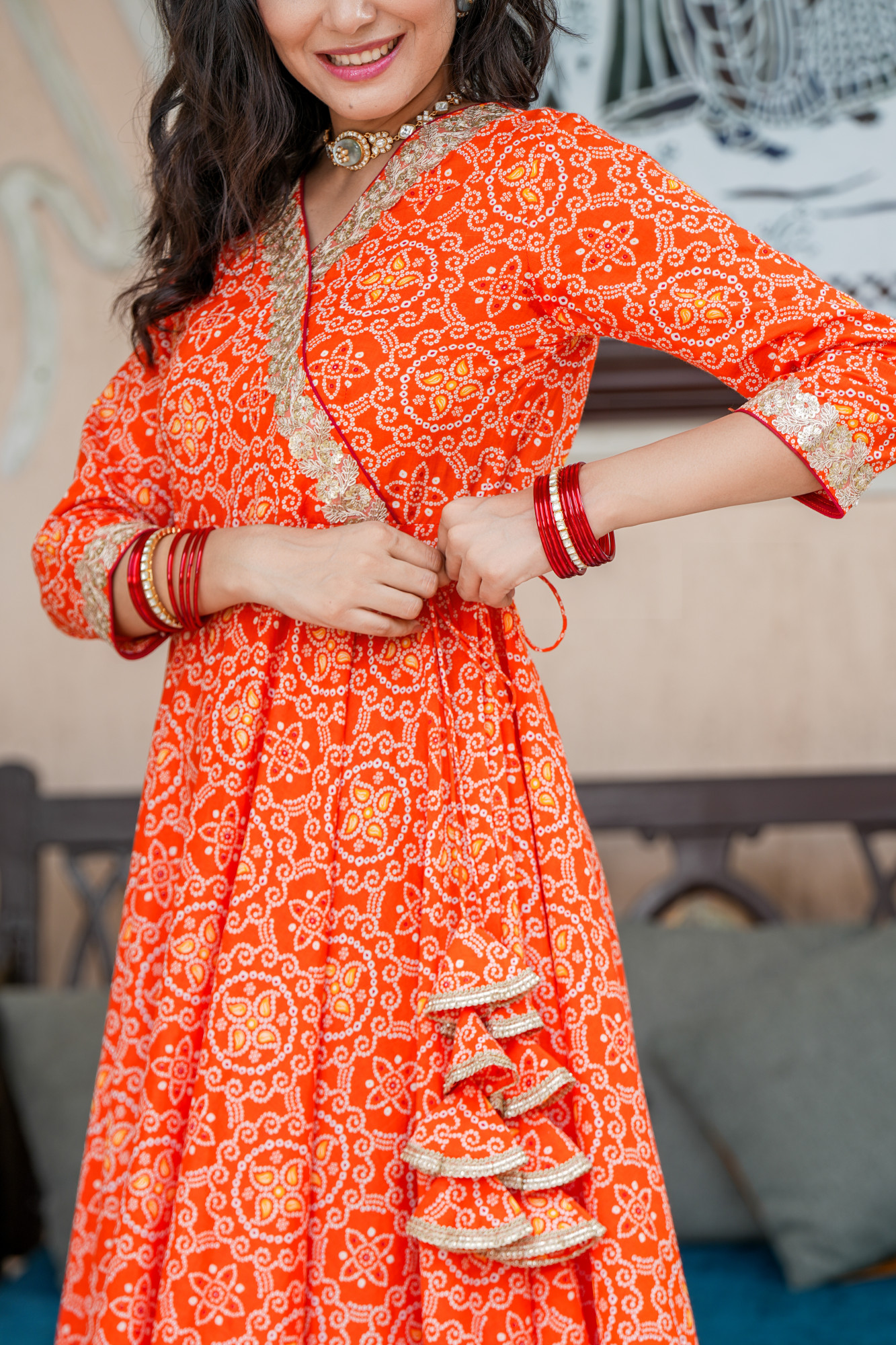 TARUNI ORANGE BANDHANI COTTON SUIT SET
