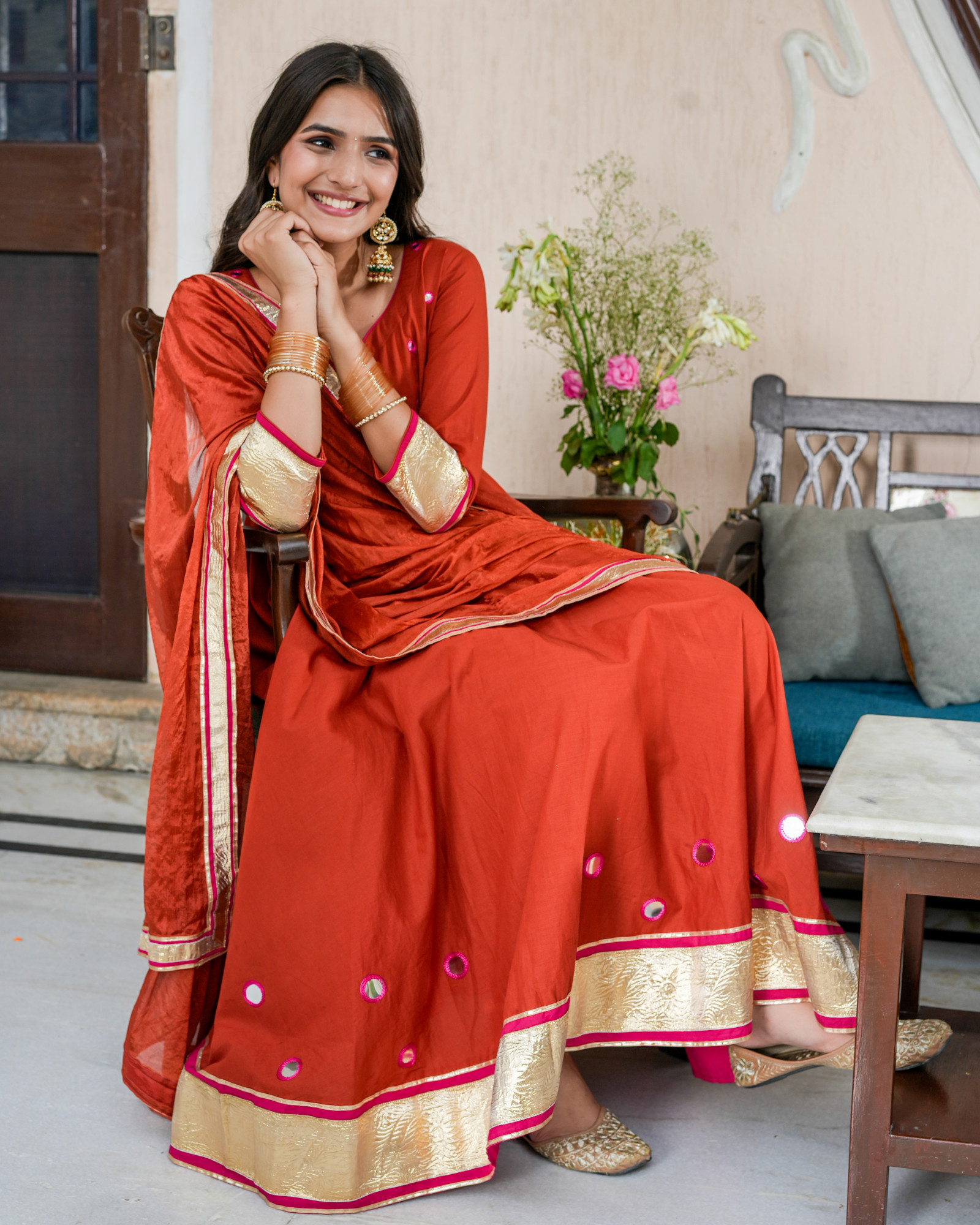 KANAK RUST MIRROR GOTTA ANARKALI SET