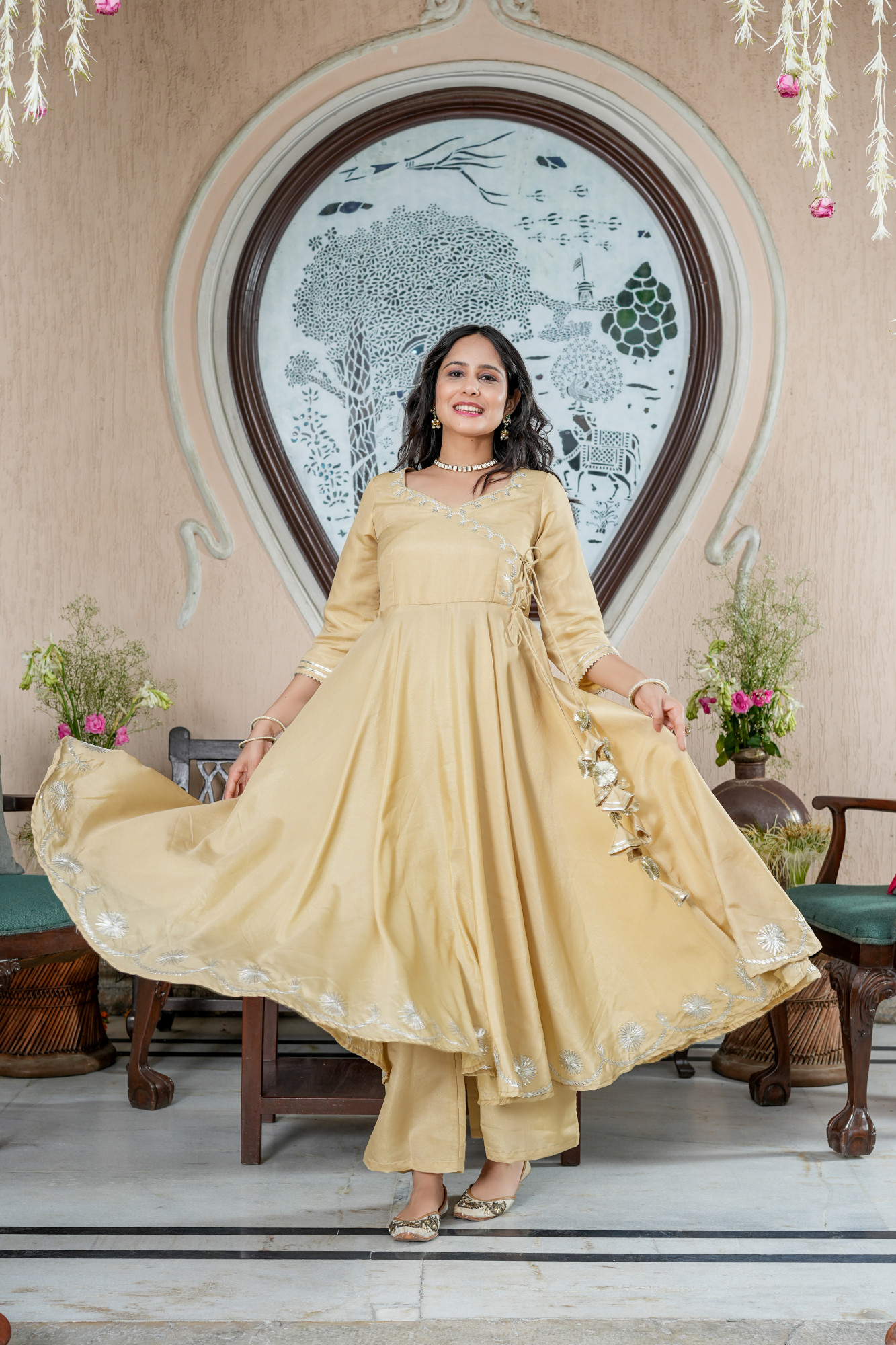 AYRA BEIGE GOTA SHIMMER SUIT SET