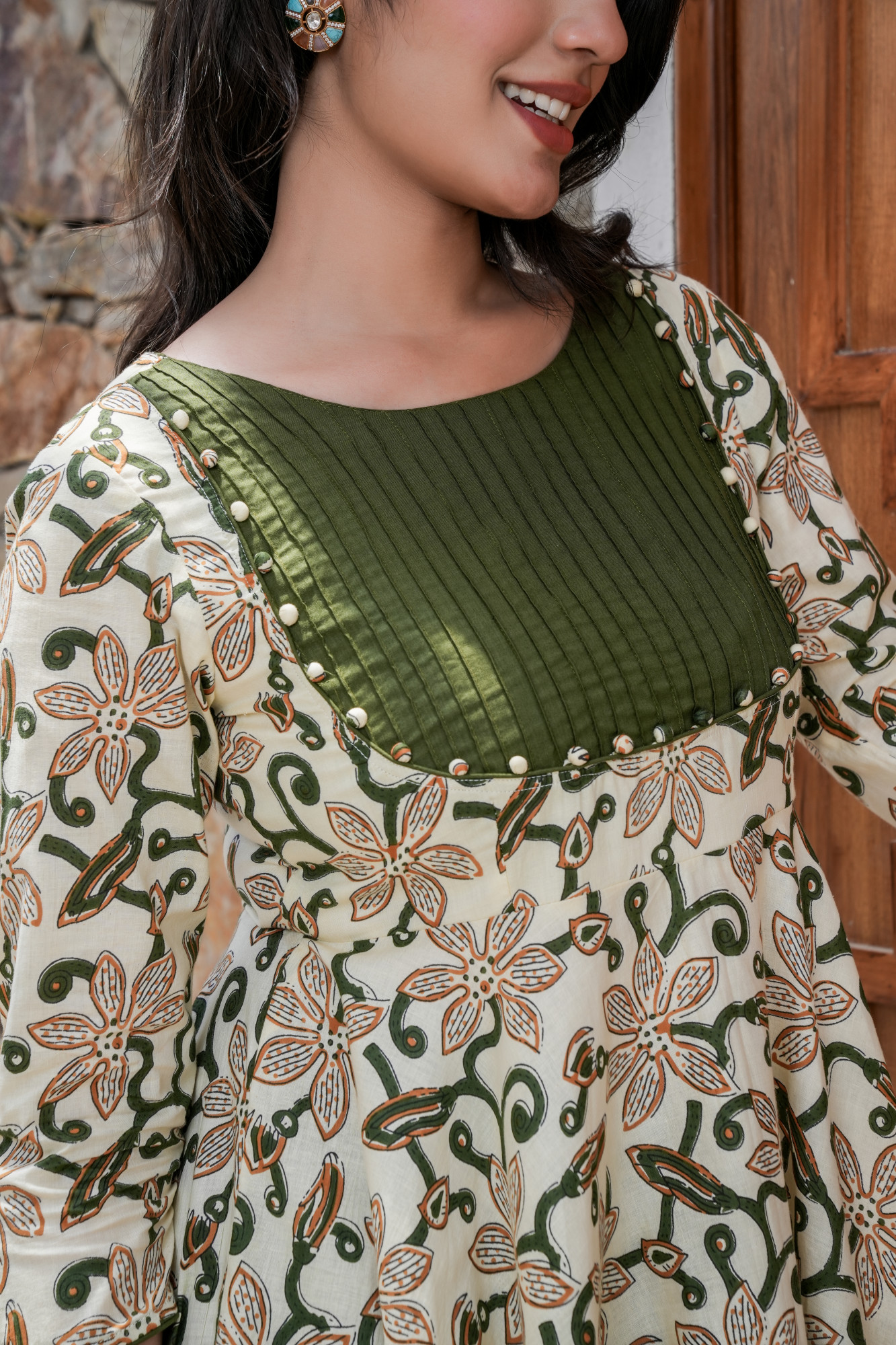 GOLF GREEN COTTON ANARKALI SET