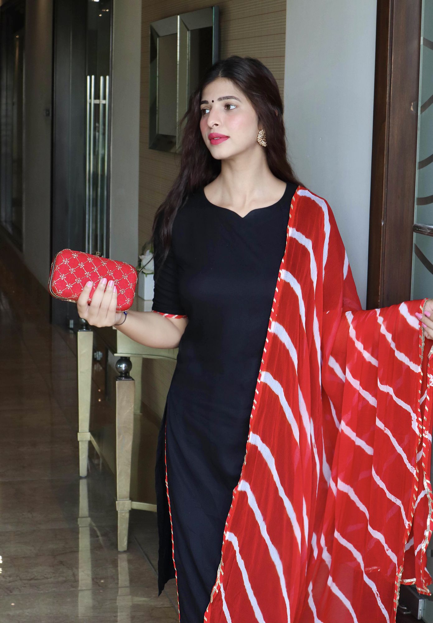 SLATE BLACK LEHERIYA KURTA SET