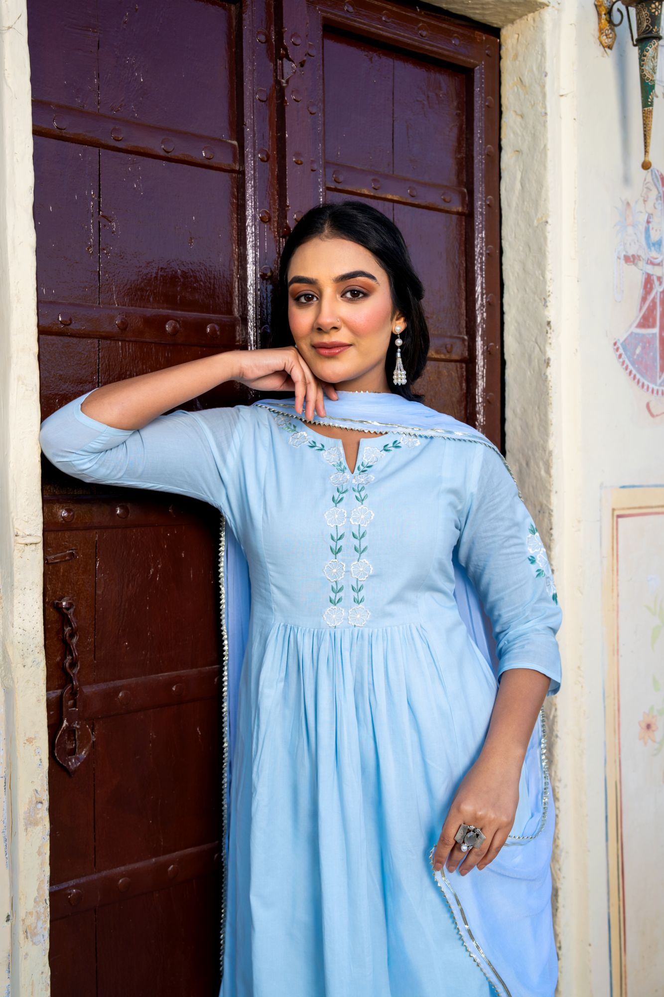 SKYWARD COTTON EMBROIDERY KURTA SET