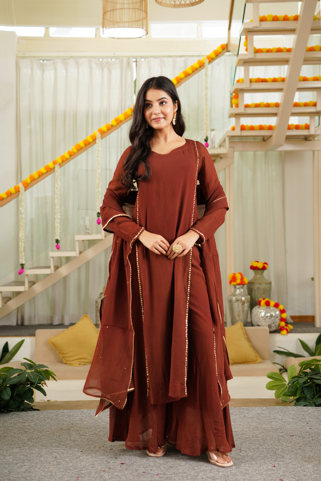 ELEGANT BROWN SHARARA SET