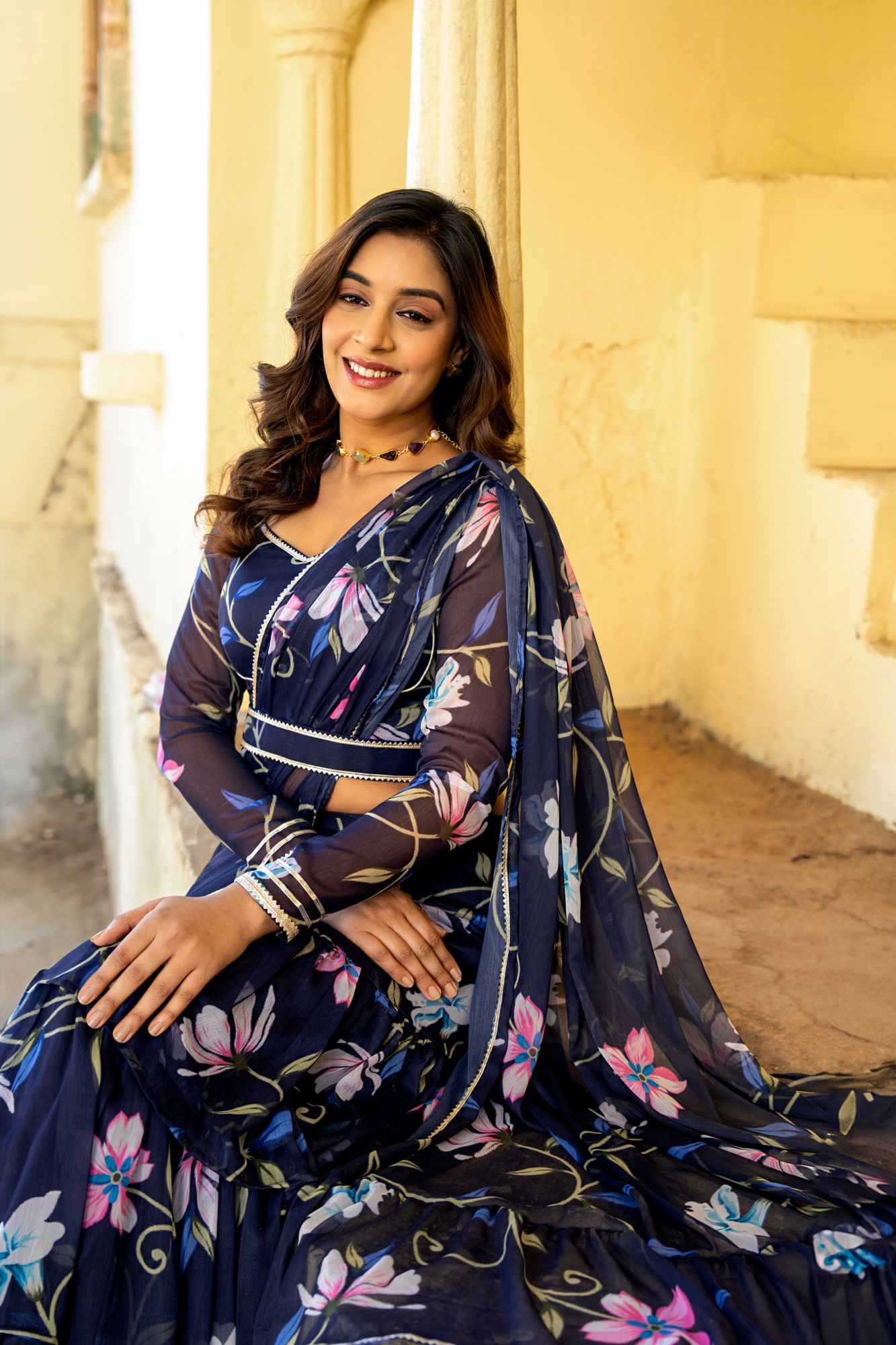 NEELAMIKA CHIFFON PRE-DRAPED SAREE