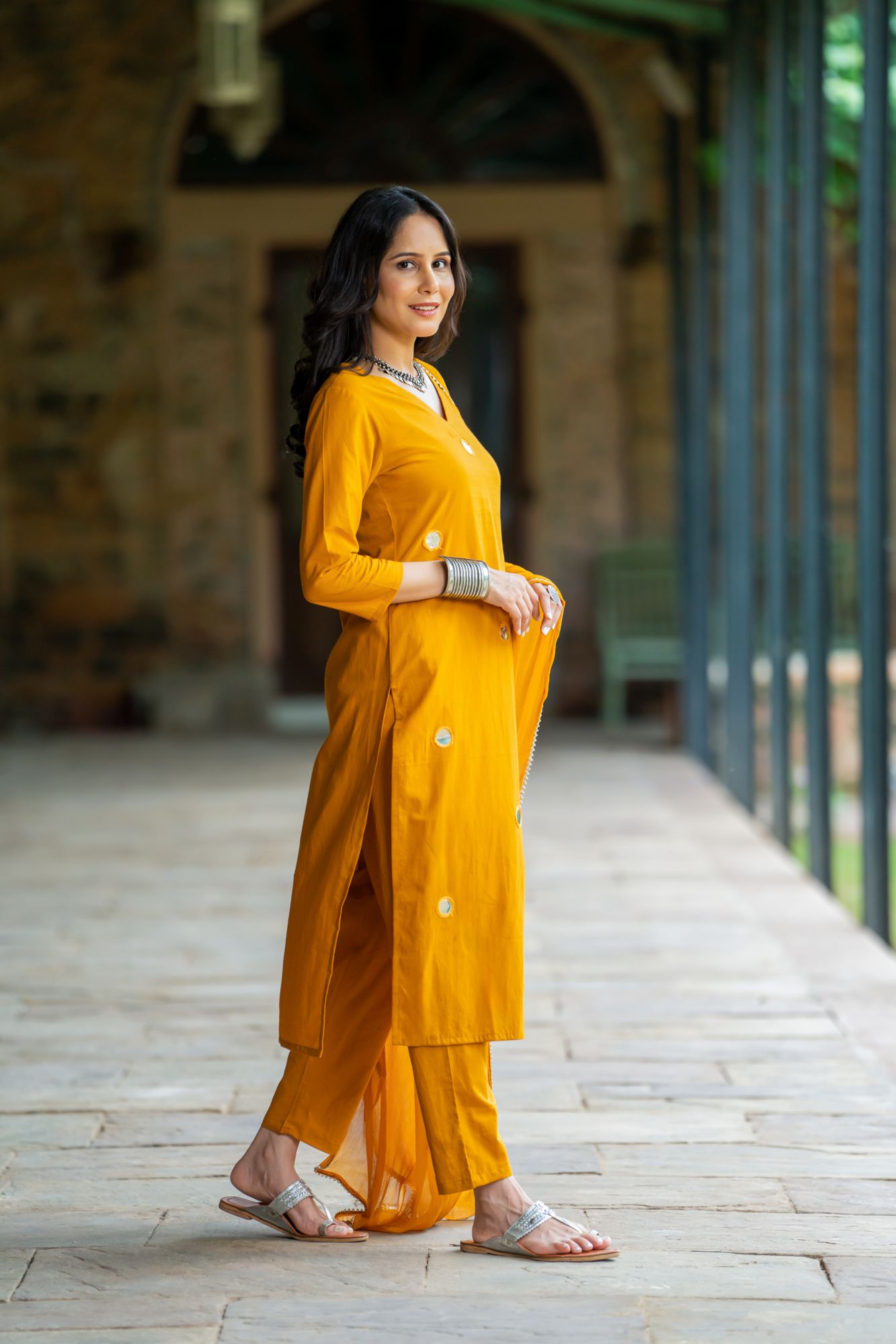 MUSTARD ARTISAN MIRROR KURTA SET