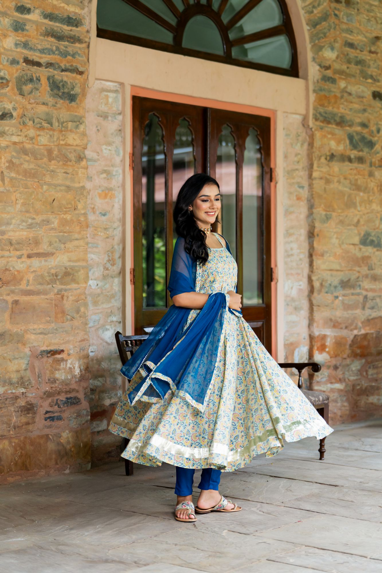 TEAL BLOOM ANARKALI SUIT SET