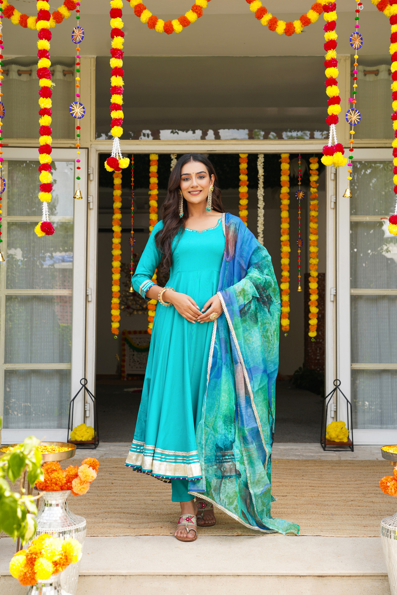 TEAL LUSTRE RAYON ANARKALI SET