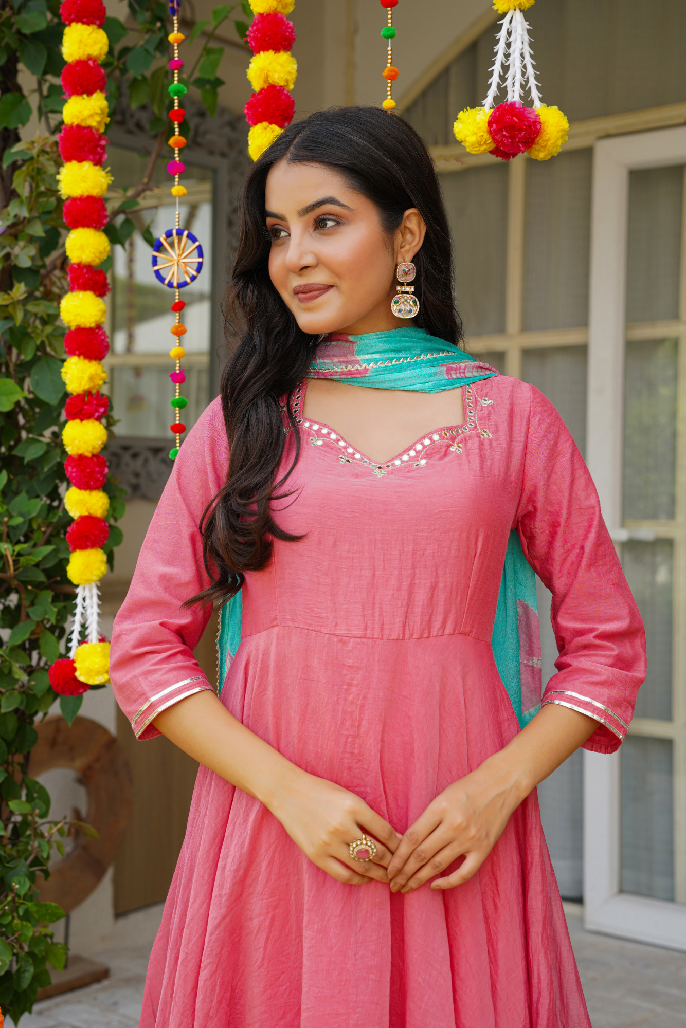 PEACH MIRROR SPARK ANARKALI SET