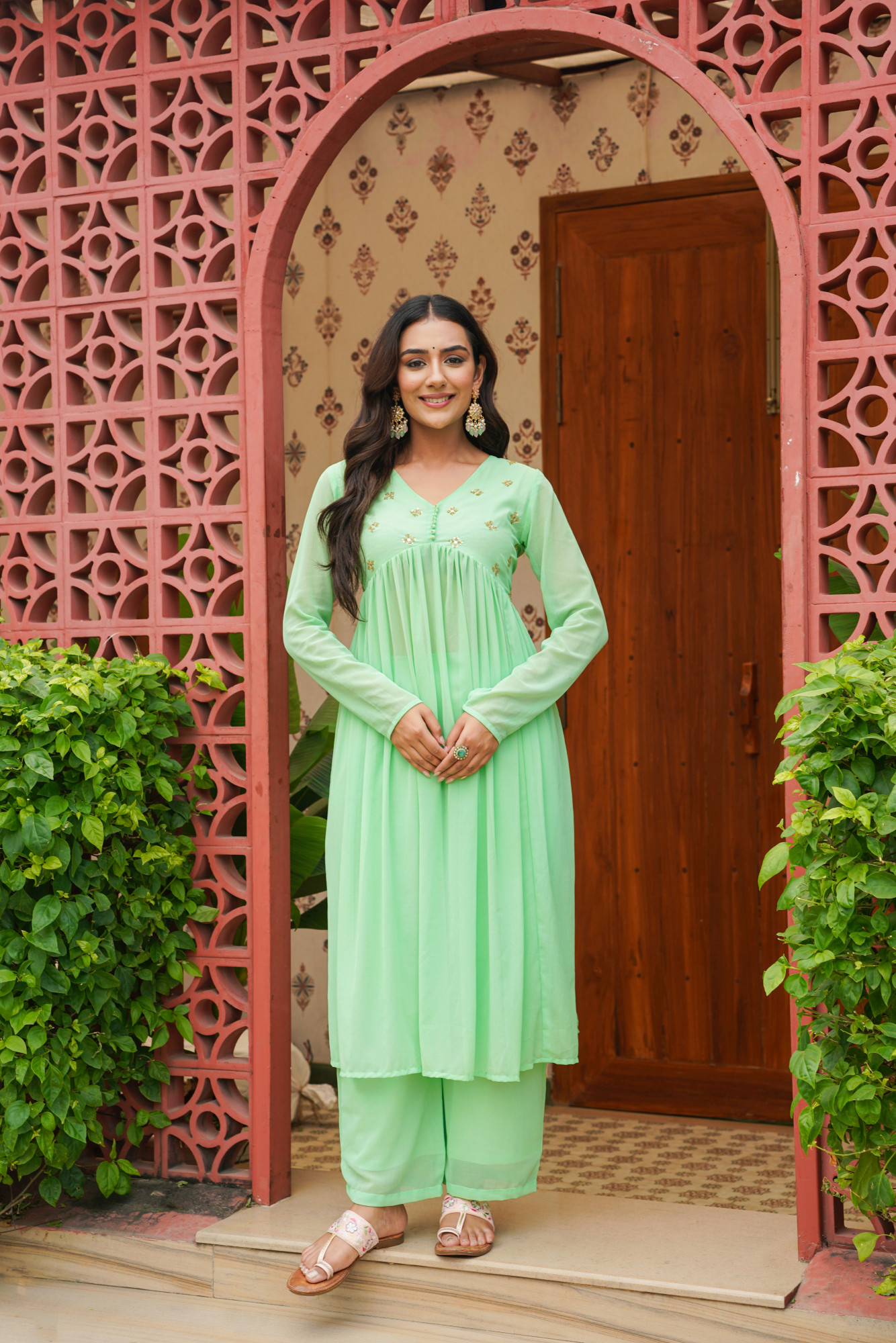 MINT SEQUIN GEORGETTE ANARKALI SET
