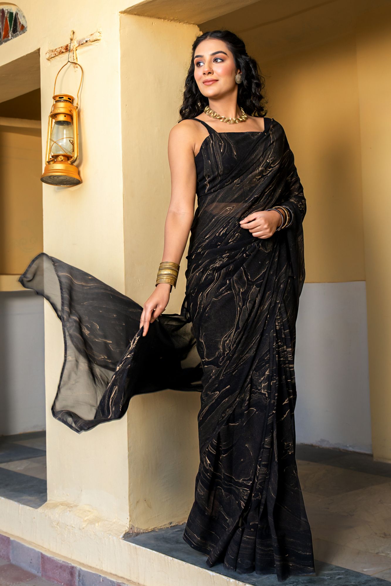 MIDNIGHT MARBLE GEORGETTE SAREE