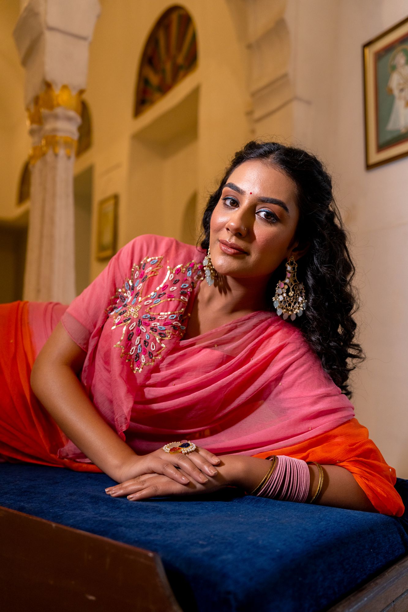 RANGRATAN BEADS WORK CHIFFON SAREE