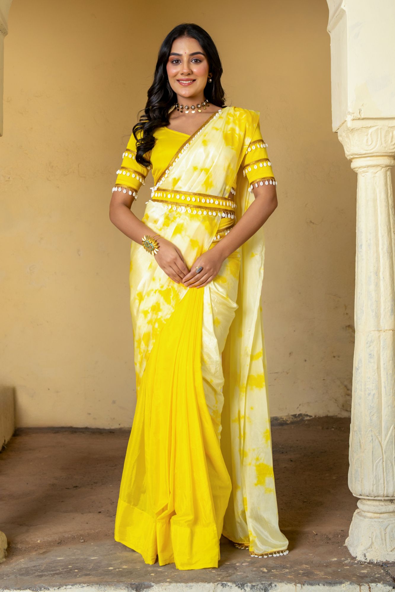 SUNFLOWER TIE-DYE PRE-DRAPED SAREE