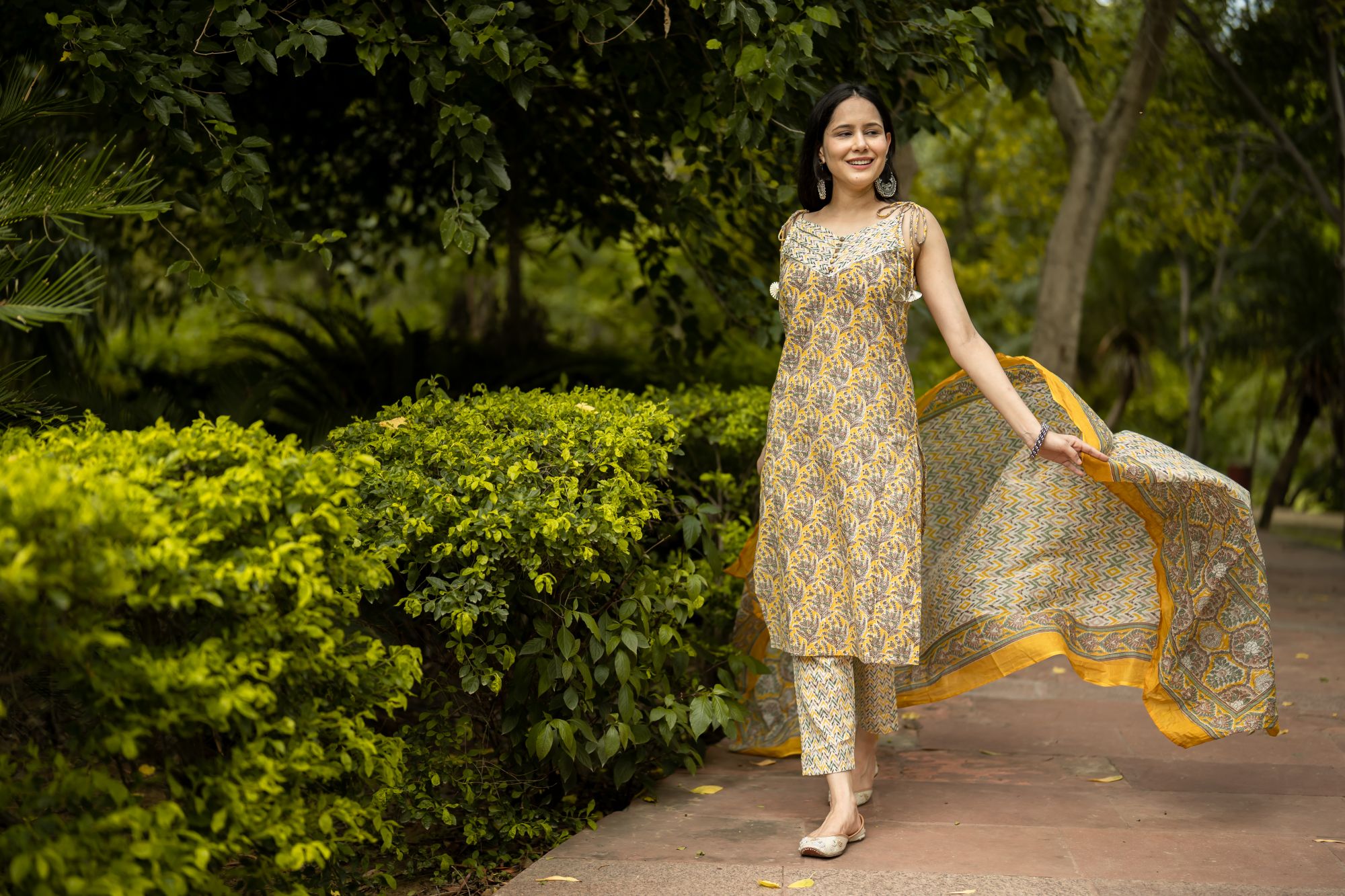 YELLOW COTTON CASUAL KURTA SET