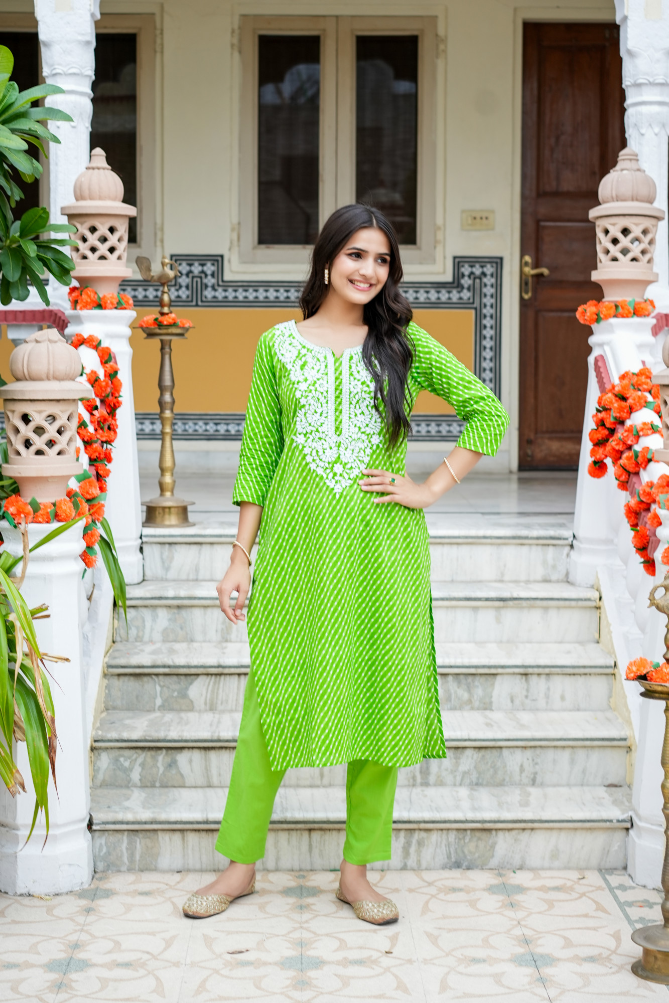 MEHR EMBROIDERED FRESH GREEN KURTA SET