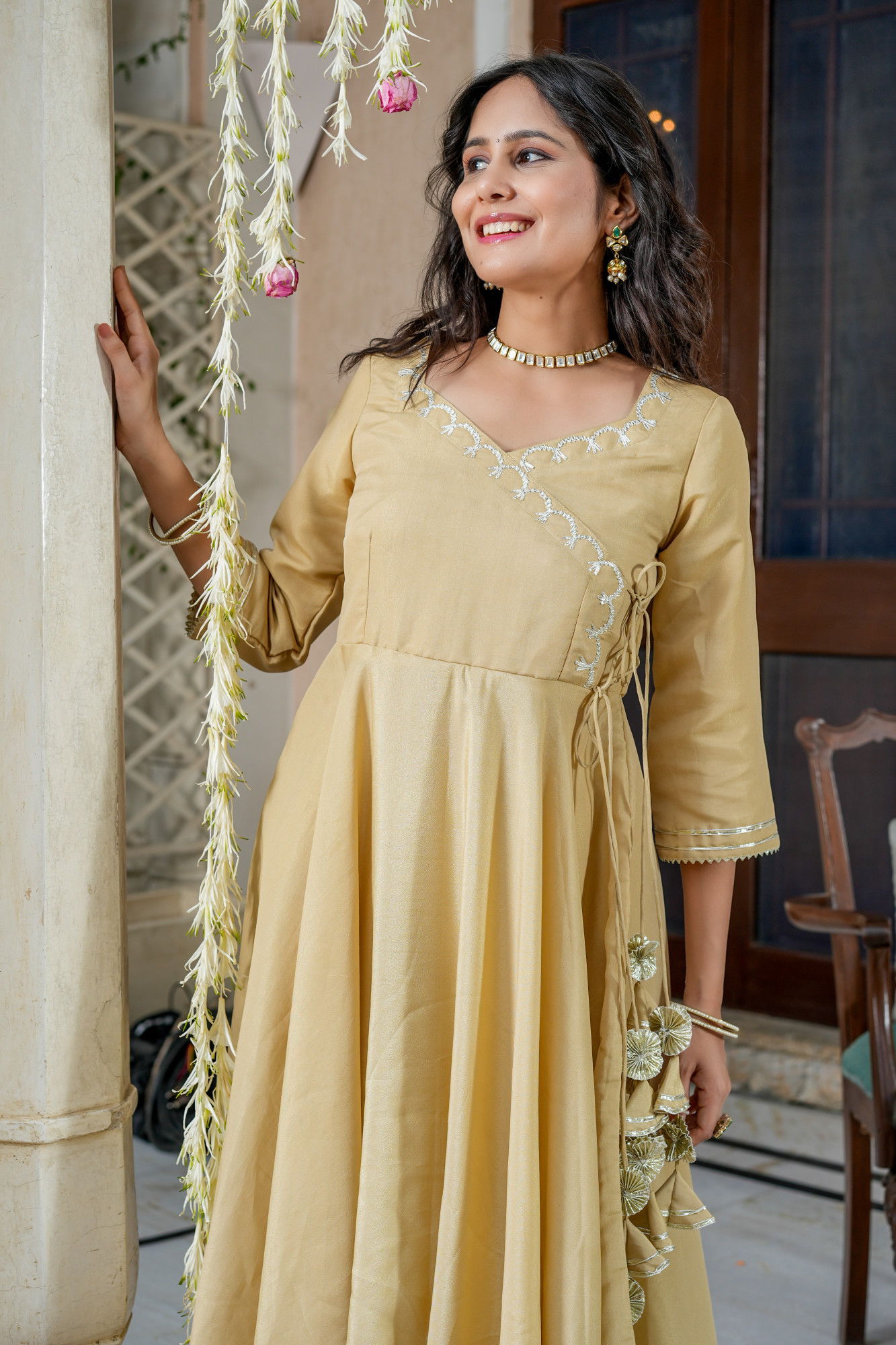 AYRA BEIGE GOTA SHIMMER SUIT SET