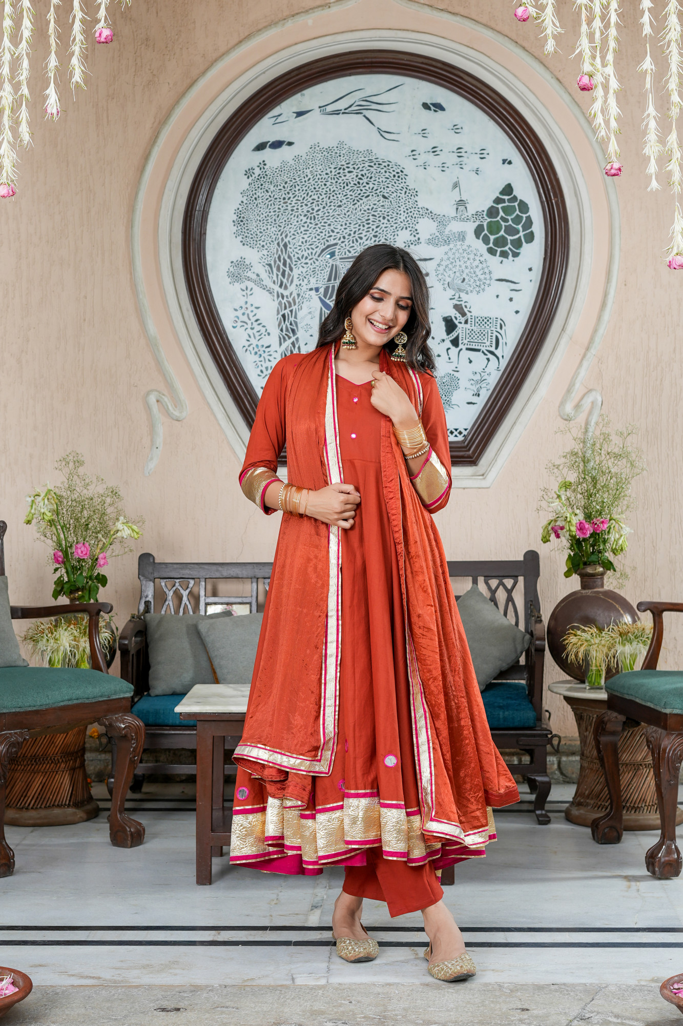 KANAK RUST MIRROR GOTTA ANARKALI SET