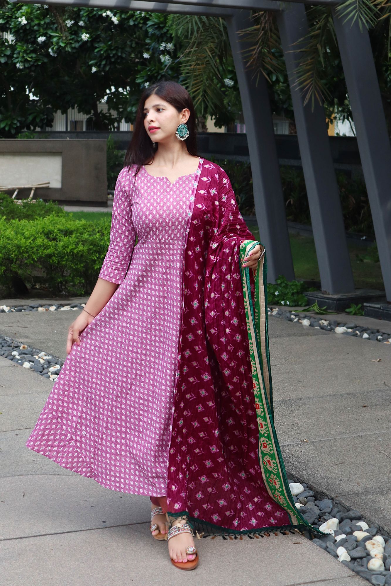 PINK COTTON HEAVILY PRINTED SUIT SET