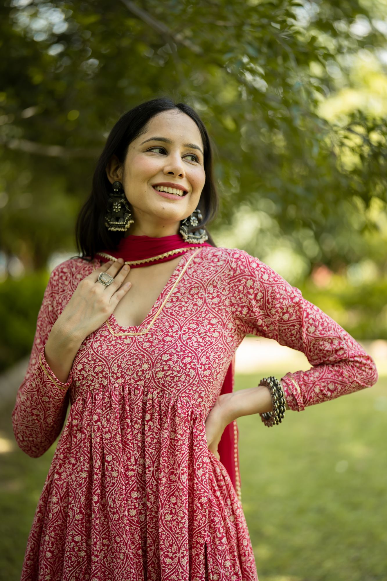 PINK COTTON FLARED KURTA SET