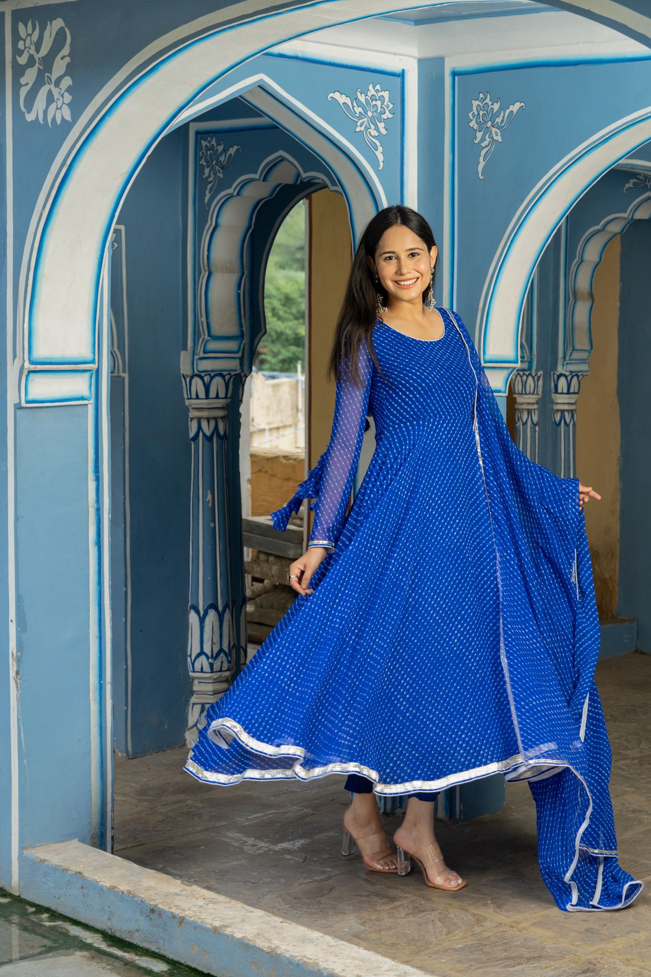 SAPPHIRE GEORGETTE LEHERIYA SUIT SET