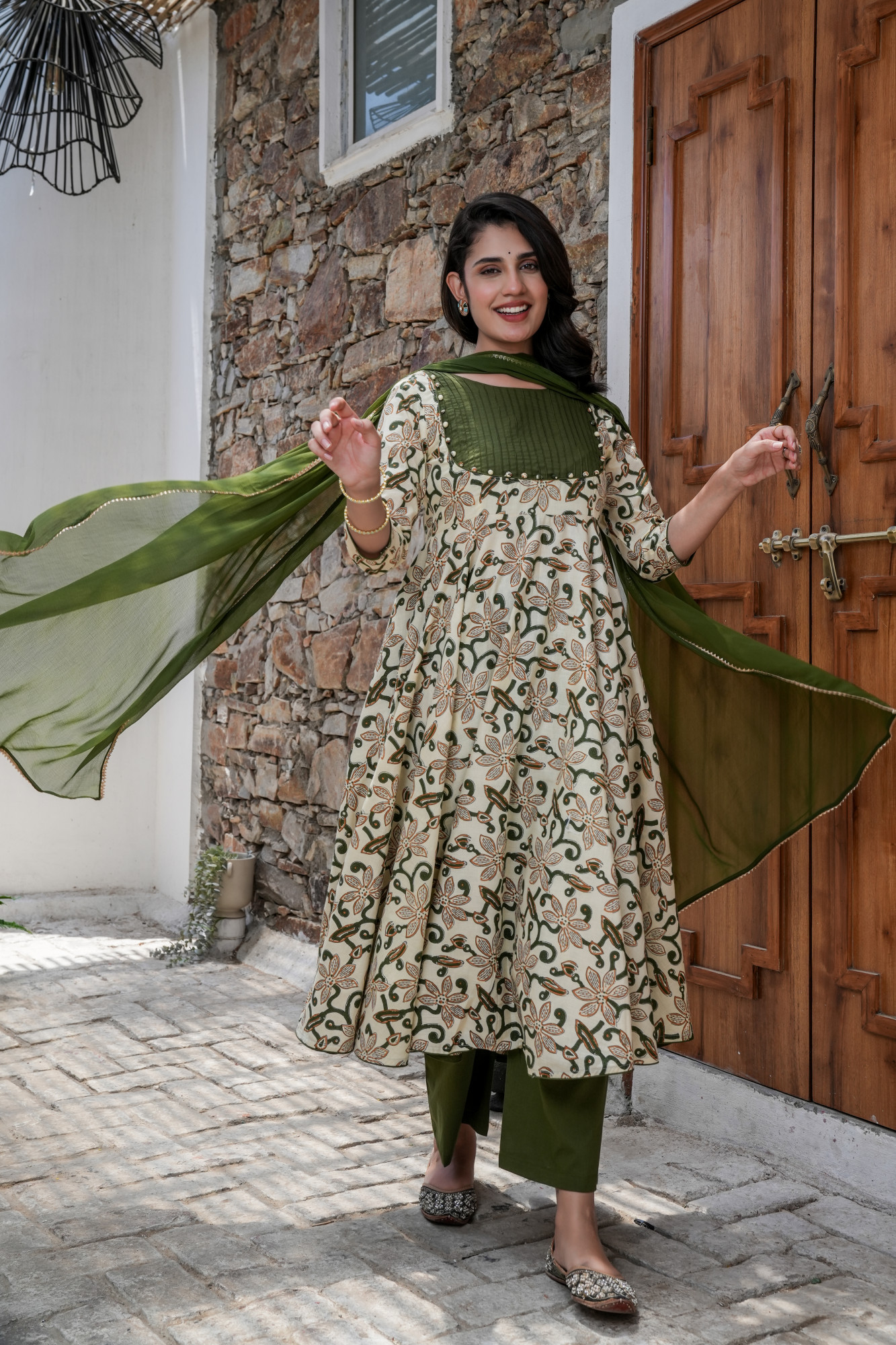 GOLF GREEN COTTON ANARKALI SET