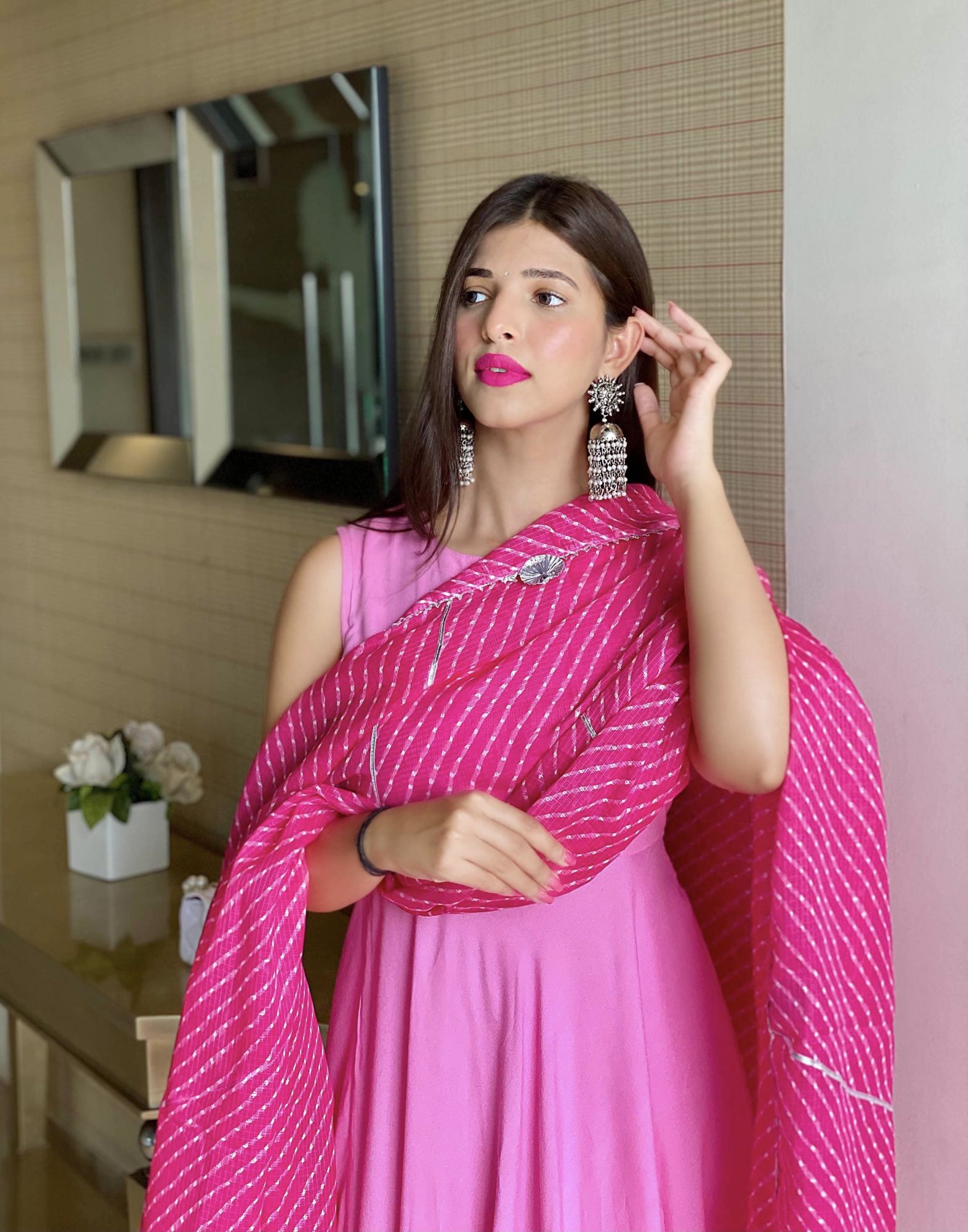 HOT PINK ANARKALI TASSAL SUIT SET