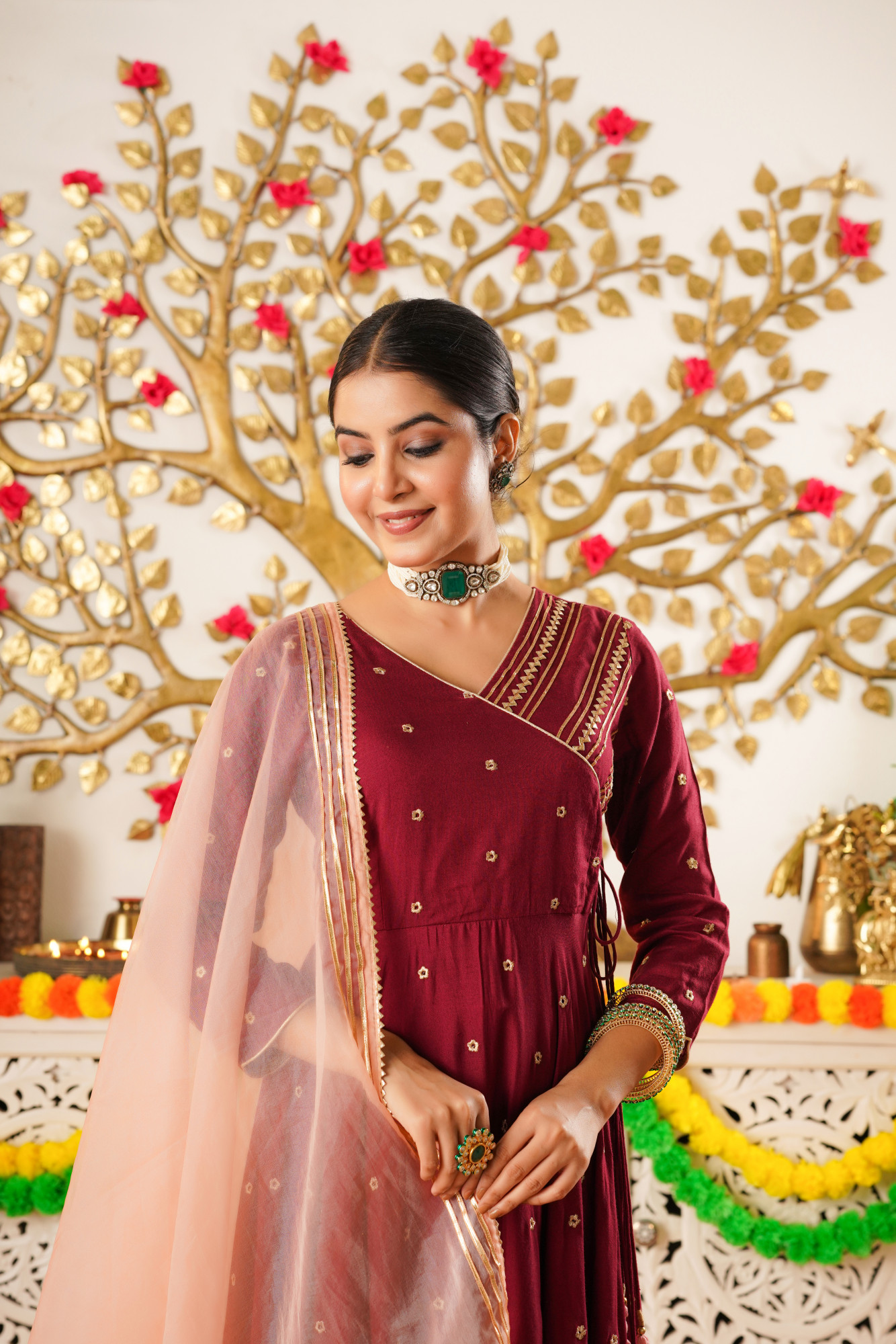 RAYZARA WINE ANARKALI SET