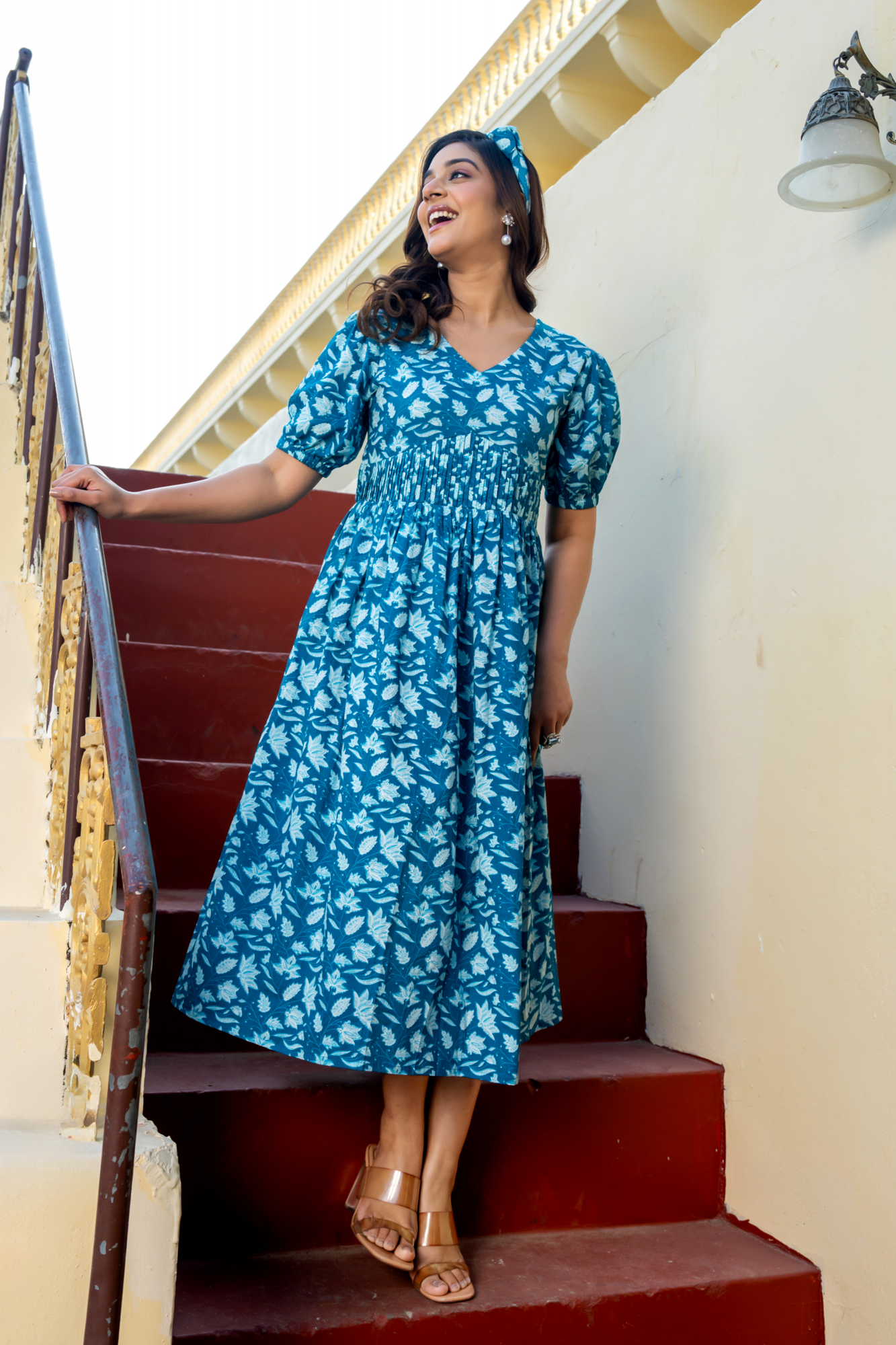 SKY FLORAL COTTON DRESS
