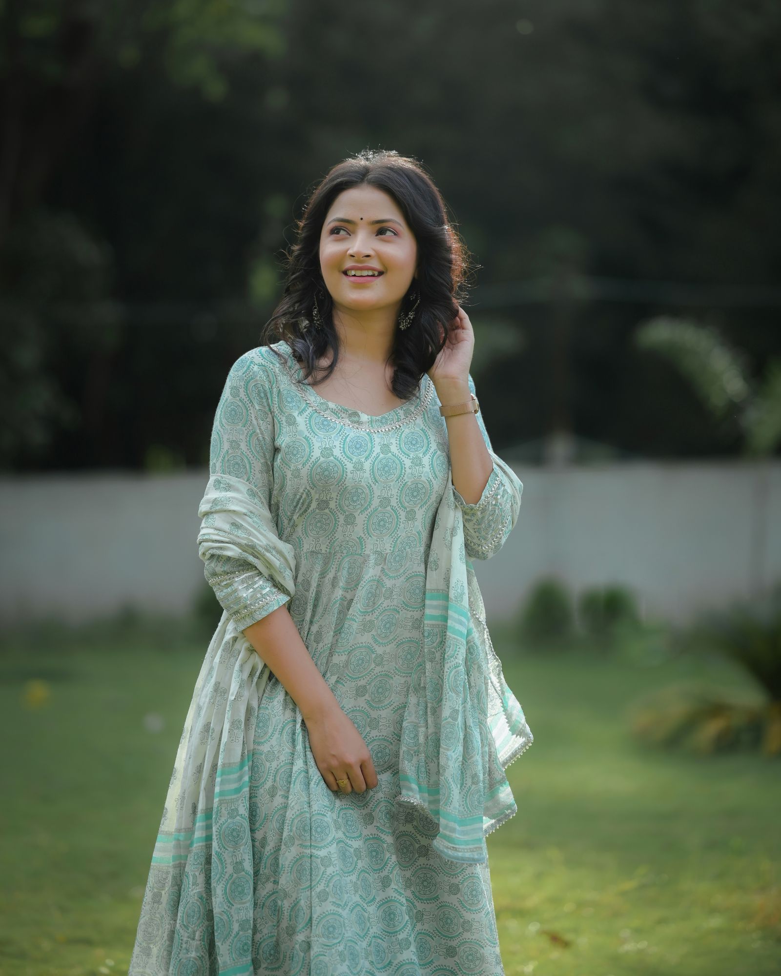 GREEN PRINTED GOTA SUIT SET