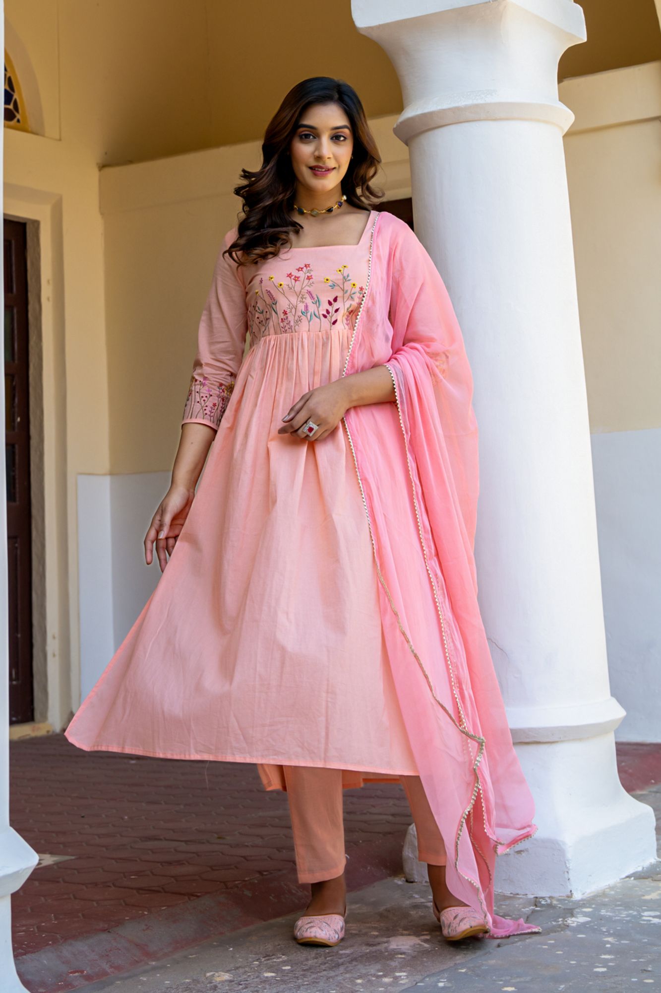 BLOSSOM COTTON EMBROIDERY KURTA SET