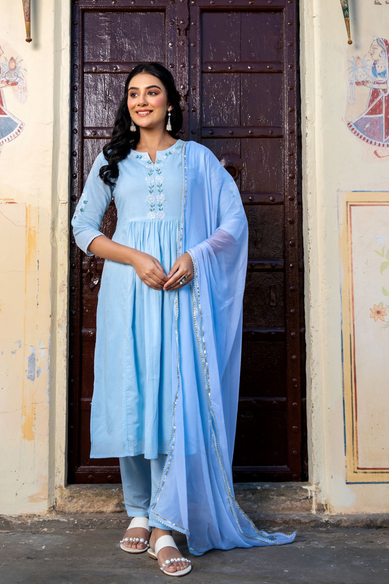 SKYWARD COTTON EMBROIDERY KURTA SET