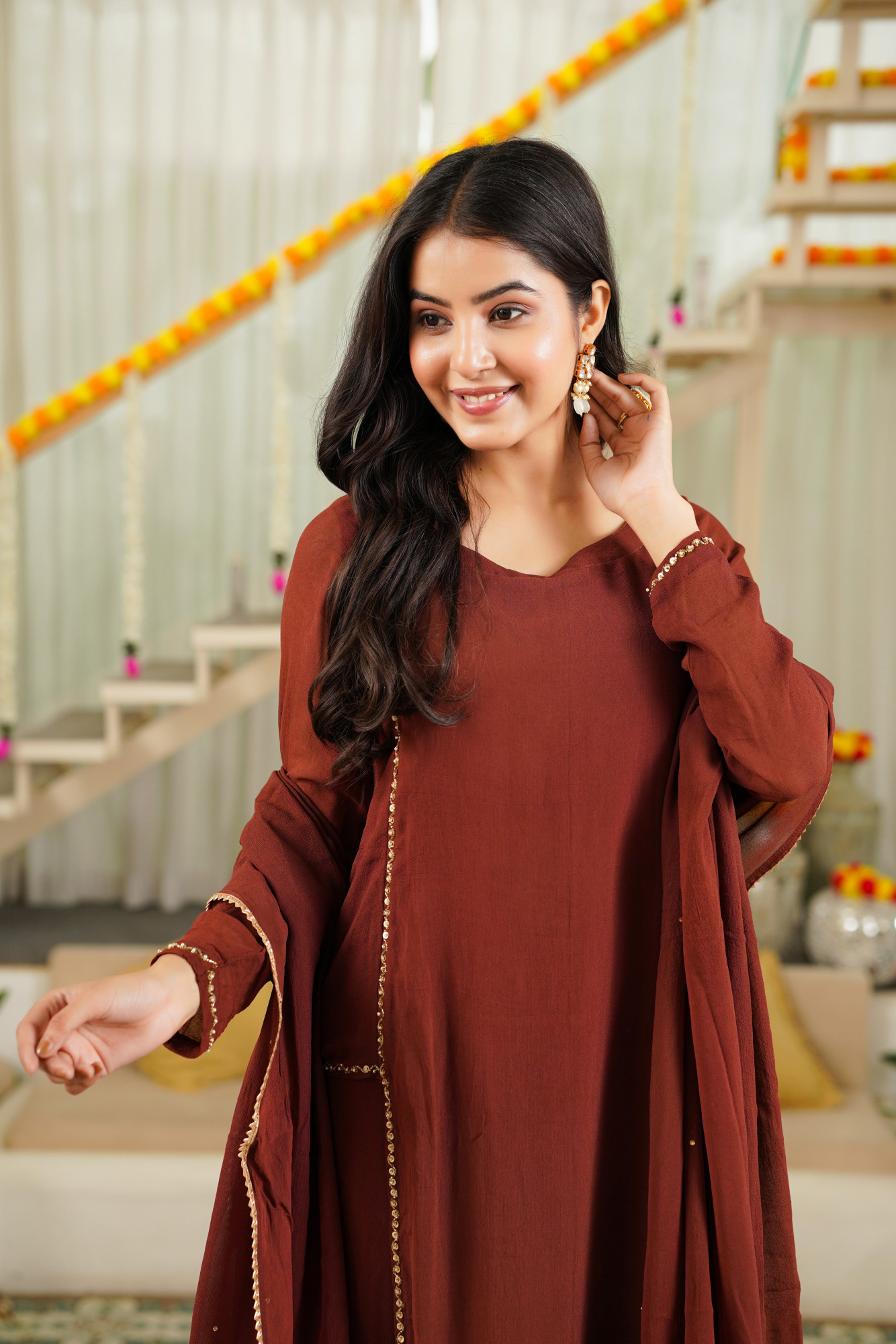 ELEGANT BROWN SHARARA SET