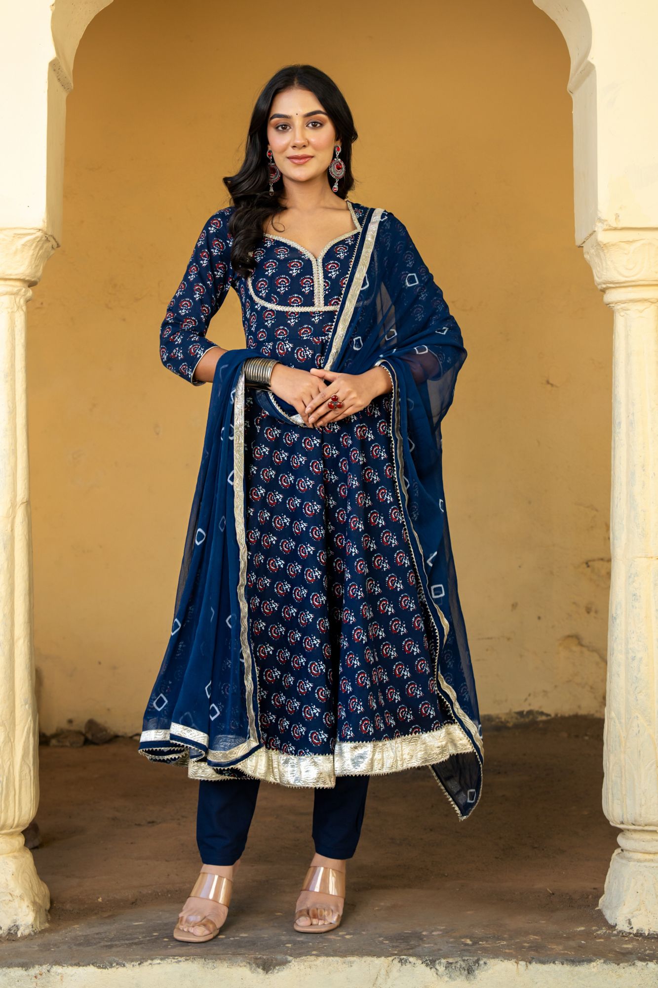 NAVY BLUE FLORAL SPLENDOR SUIT SET