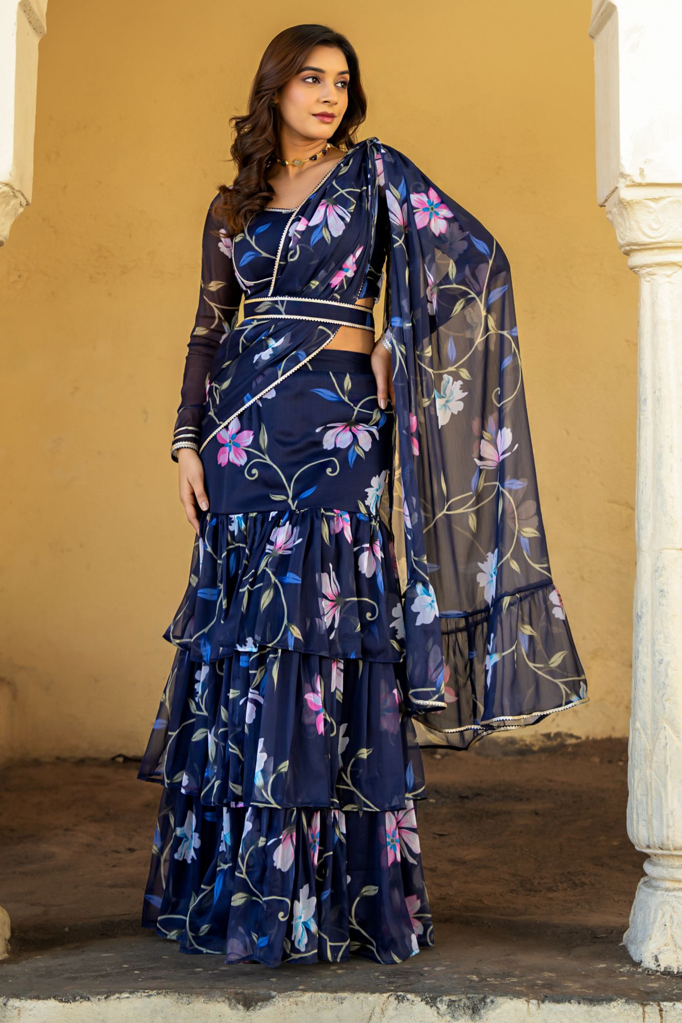 NEELAMIKA CHIFFON PRE-DRAPED SAREE