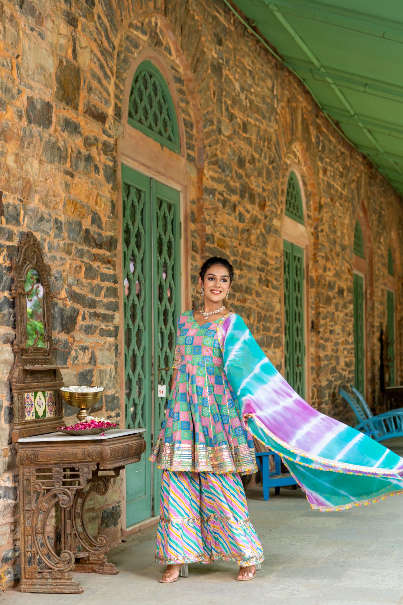 LUXE BLUE BANDHANI SHARARA SET