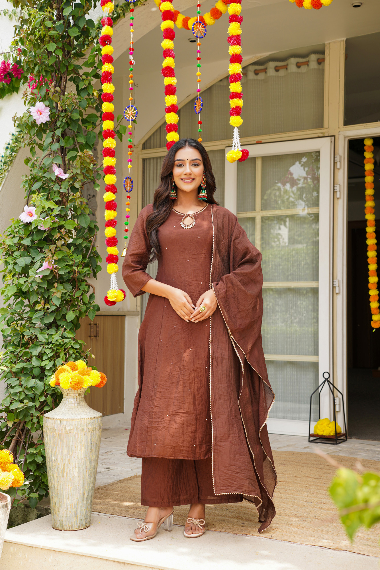 BROWN CHANDERI KURTA SET
