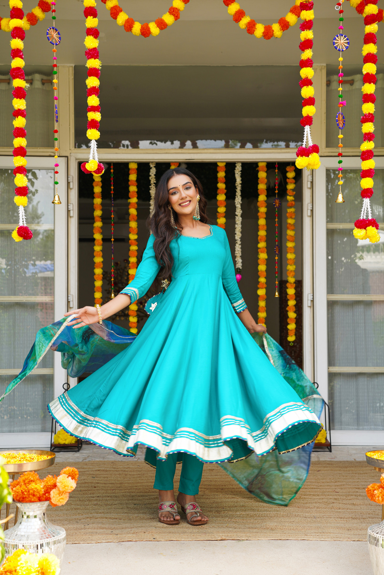 TEAL LUSTRE RAYON ANARKALI SET