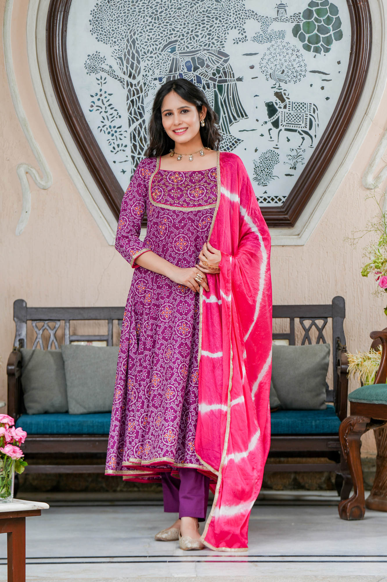 LAVANYA PURPLE BANDHANI COTTON SUIT SET