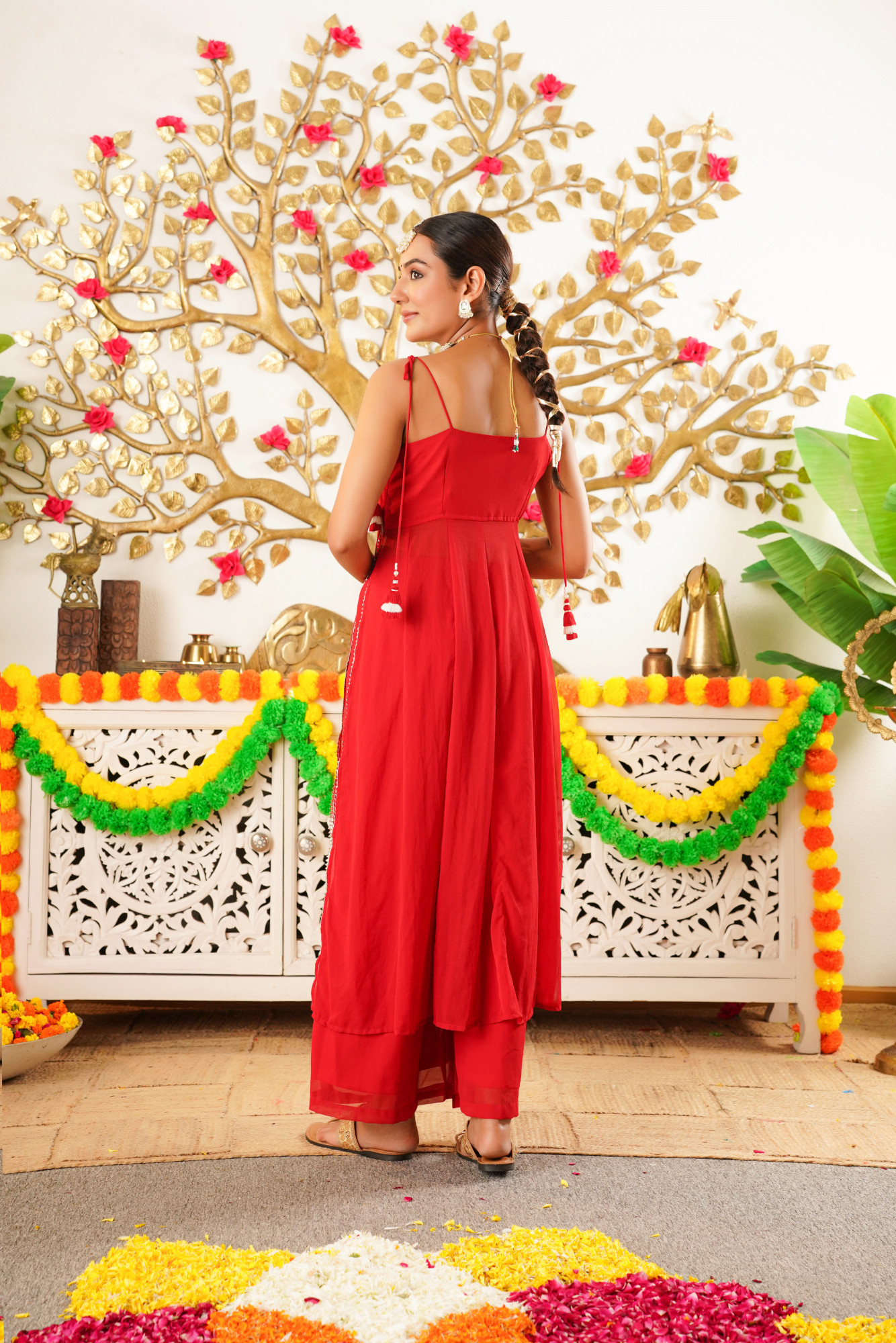 GLAM RED GEORGETTE KURTA SET