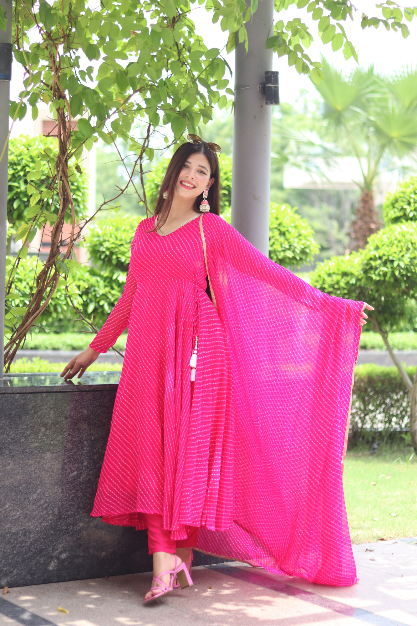 PINK GEORGETTE LEHERIYA SUIT SET