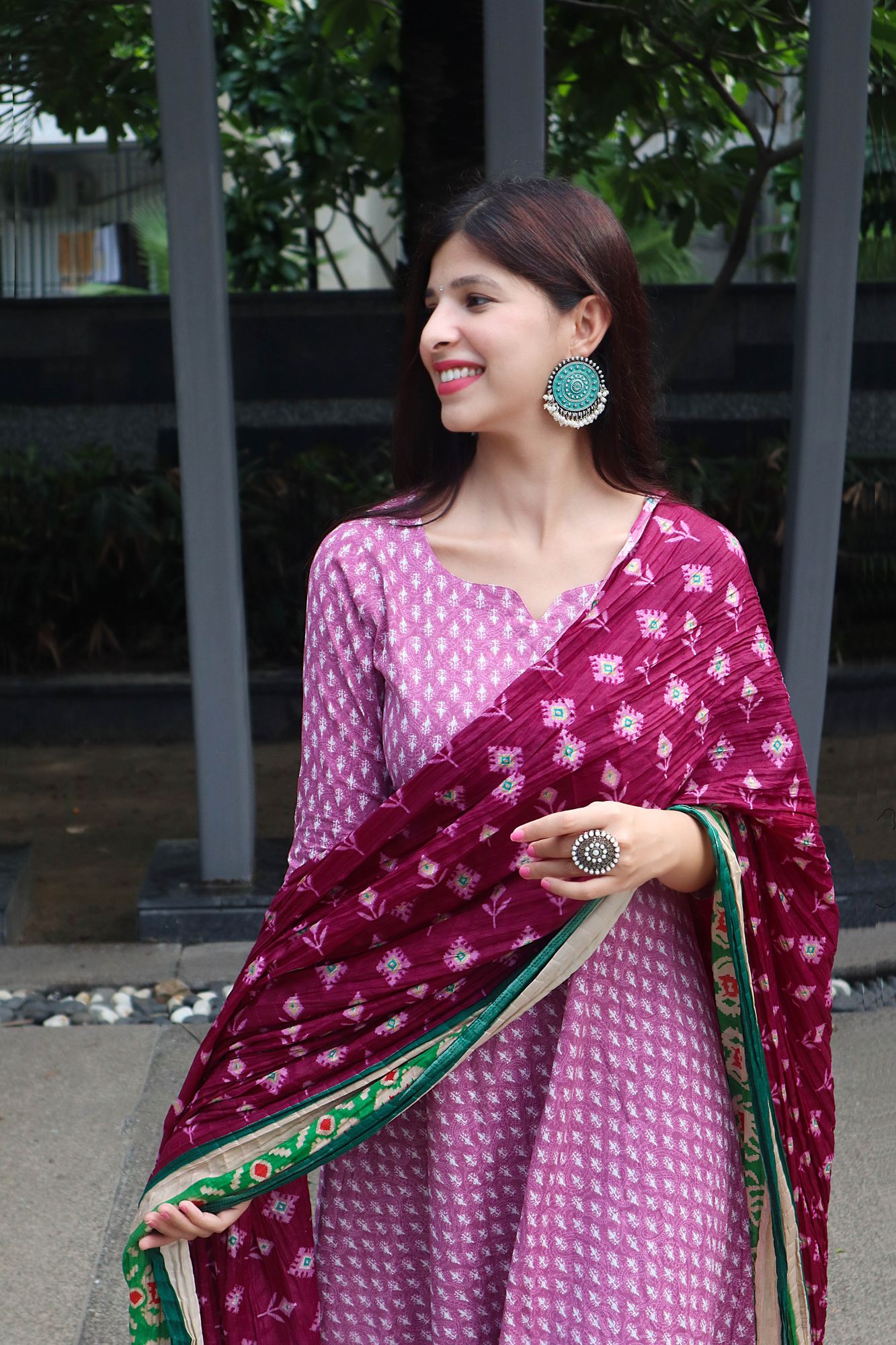 PINK COTTON HEAVILY PRINTED SUIT SET