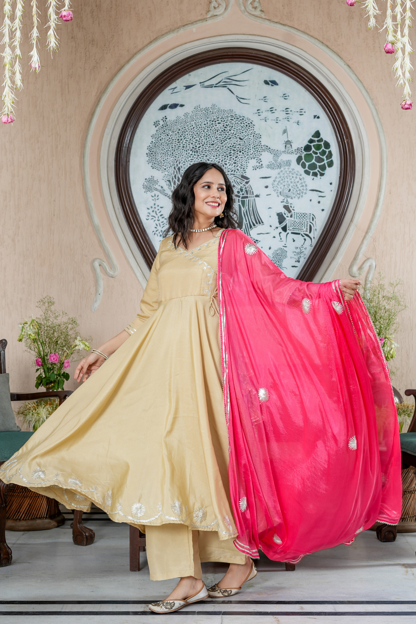 AYRA BEIGE GOTA SHIMMER SUIT SET