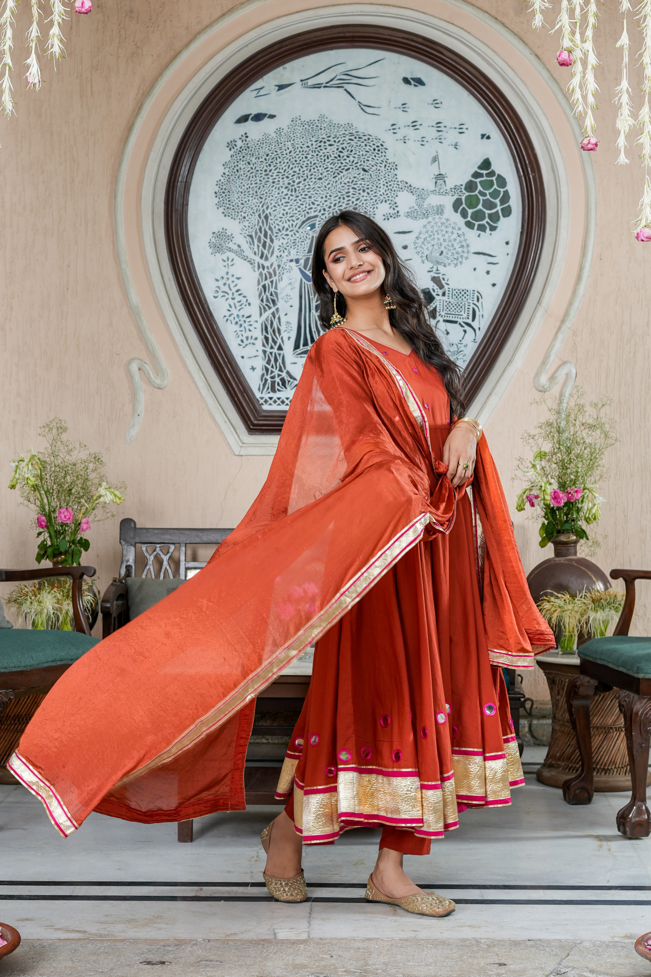 KANAK RUST MIRROR GOTTA ANARKALI SET