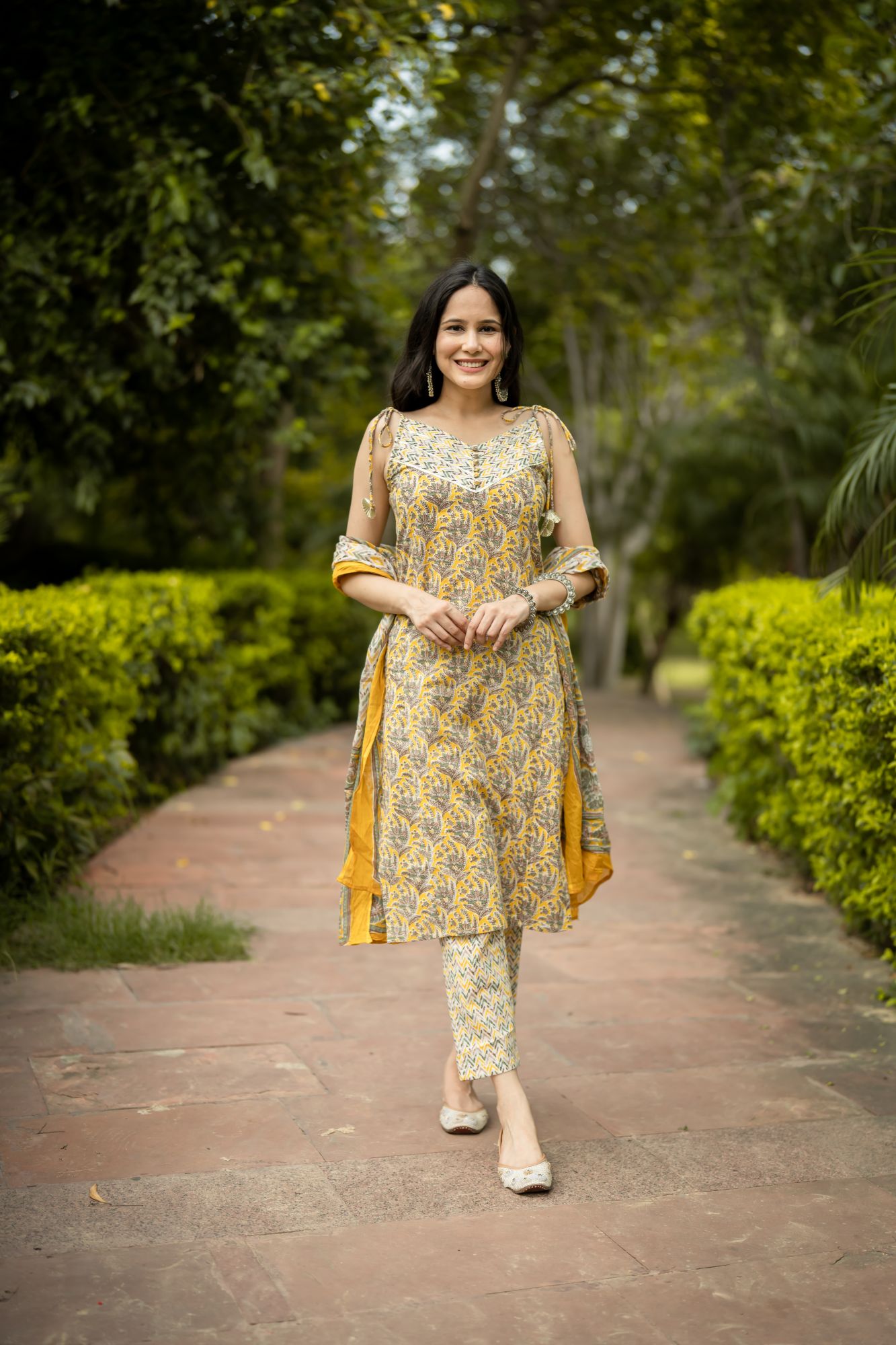 YELLOW COTTON CASUAL KURTA SET